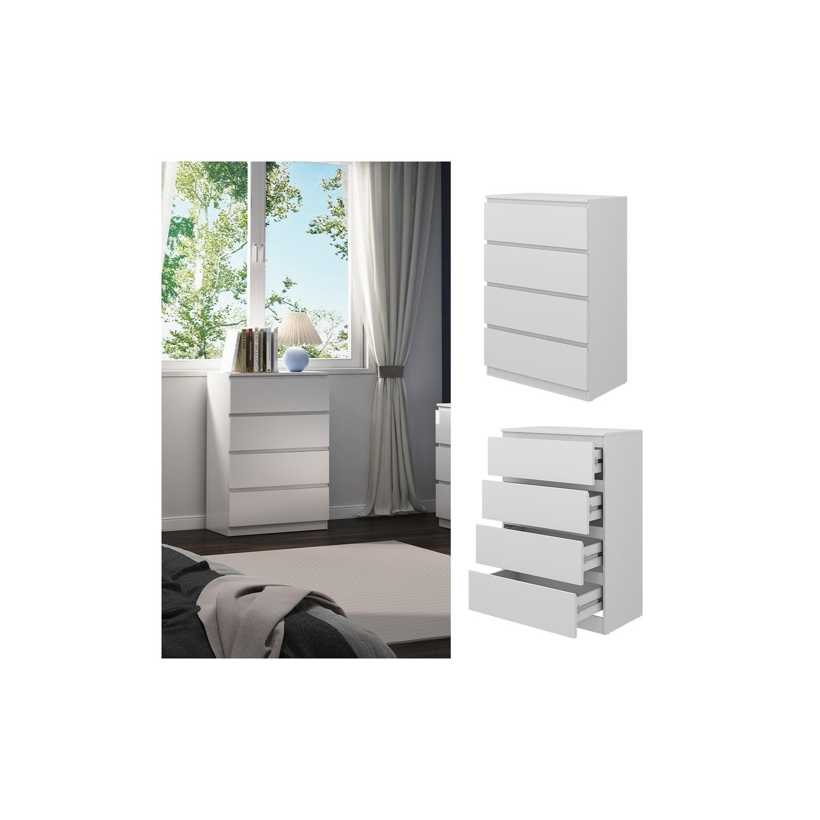 Vicco Calisto Kommode Weiß - Elegante Schlafzimmer-Kommode mit Viel Stauraum