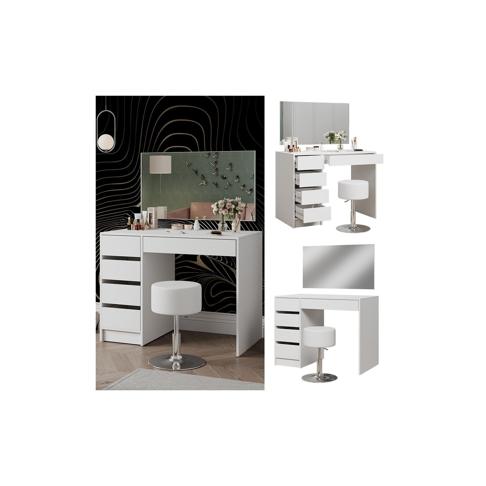 Vicco Schminktisch Thalia Weiß Hochglanz mit Hocker