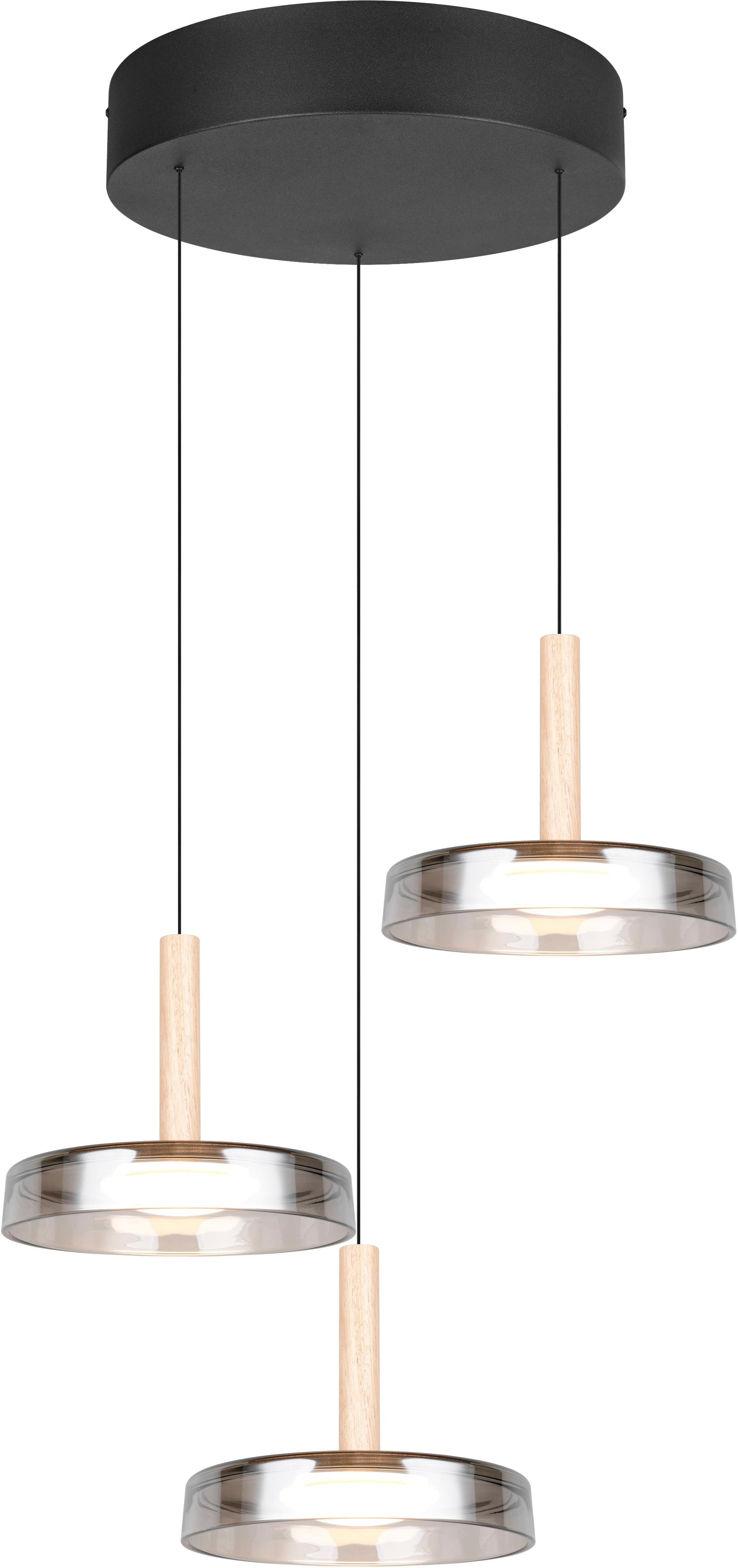 Trio Leuchten LED Pendelleuchte Celeste Schwarz Holz Glas Dimmbar
