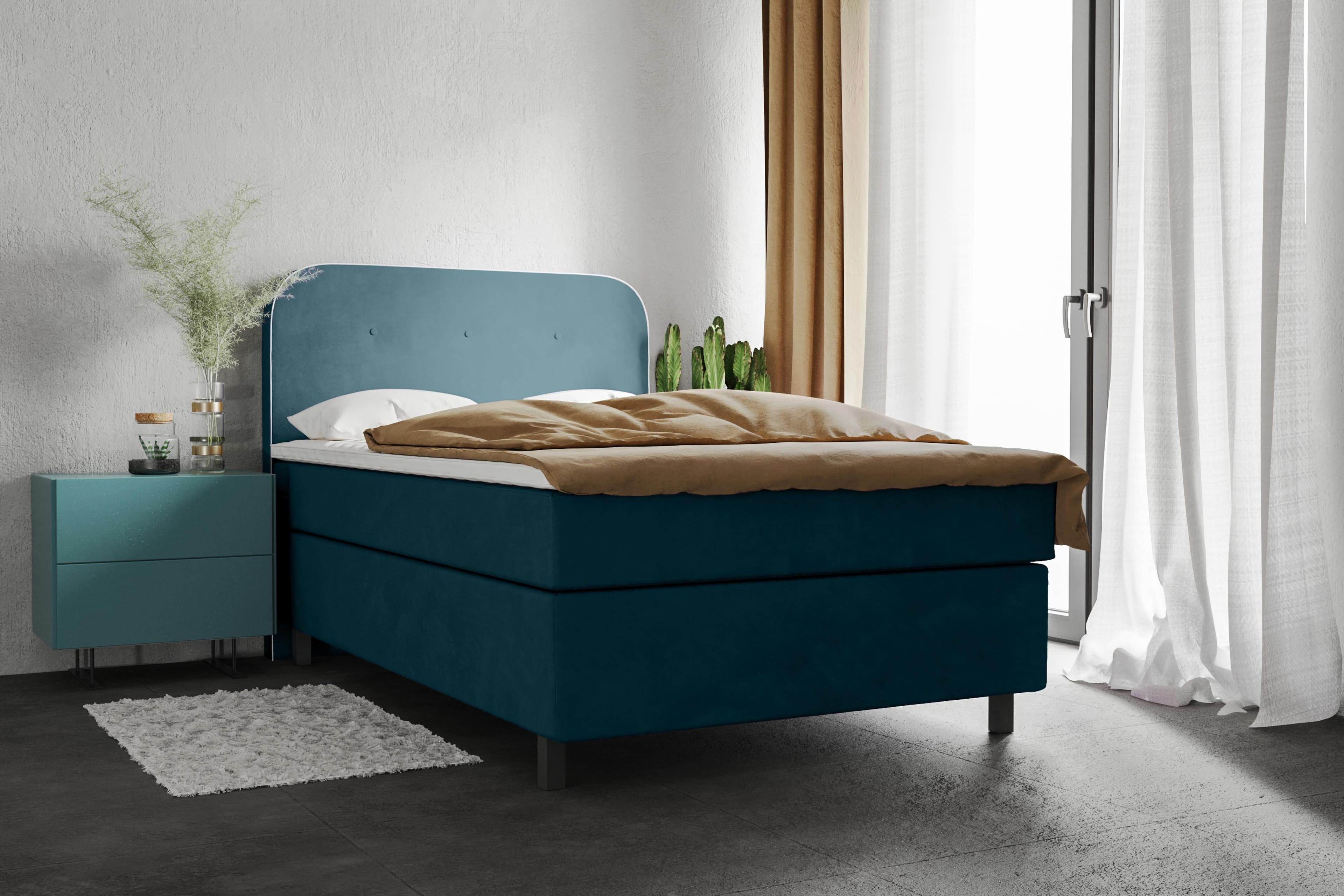 Home Affaire Boxspringbett Marausa Blau mit Taschen-Federkernmatratze