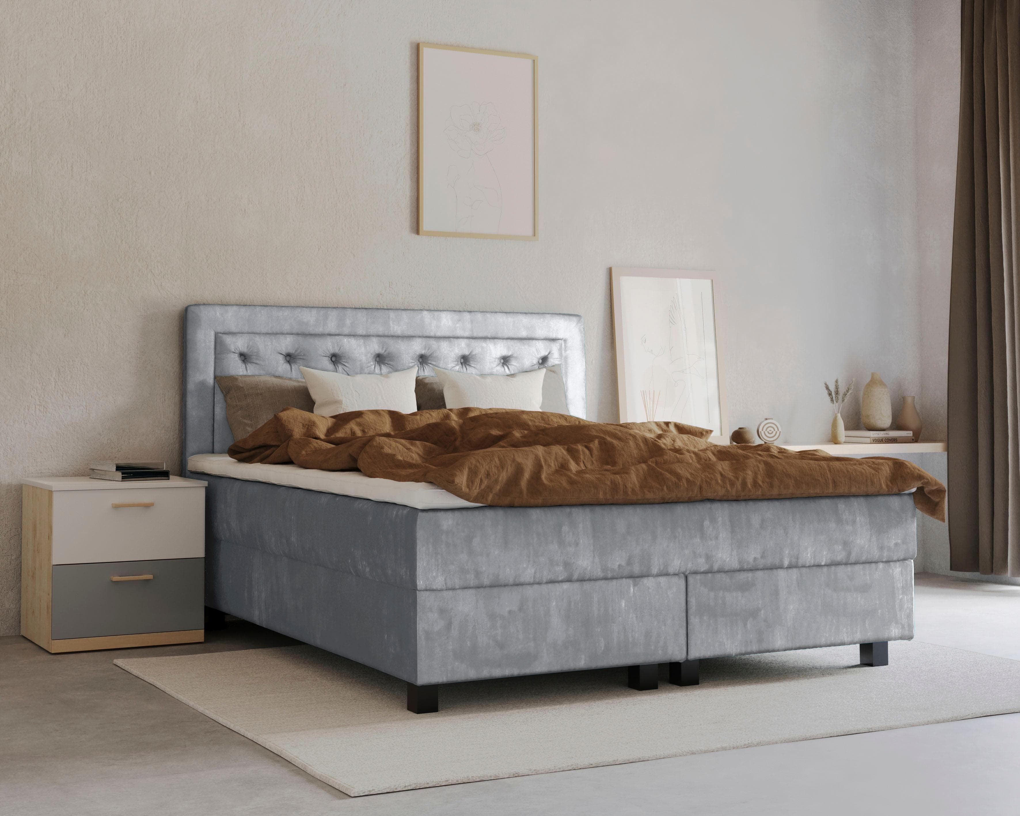 HOME AFFAIRE Jeanne Boxspringbett hellgrau mit Taschen-Federkernmatratze