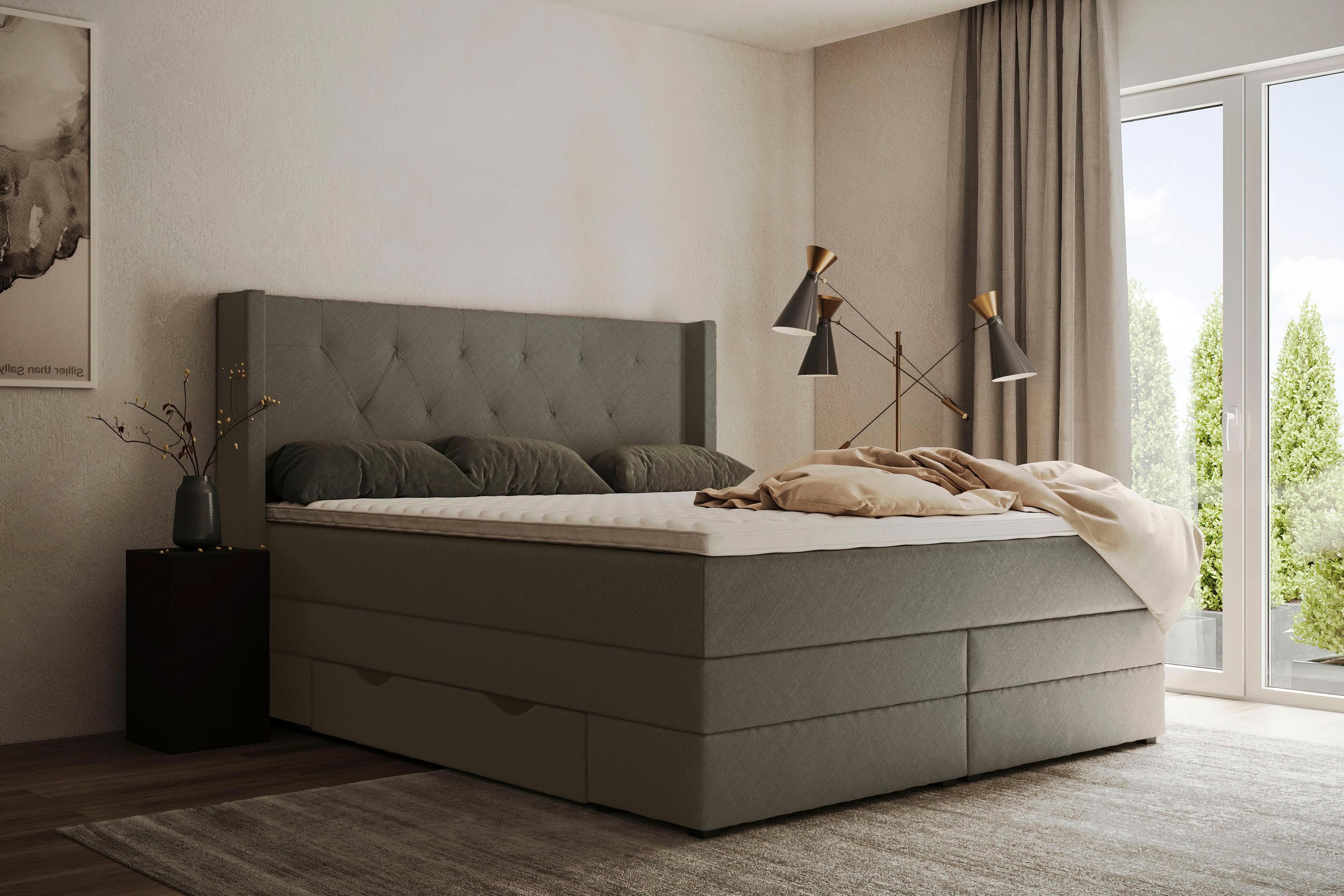 HOME AFFAIRE Boxspringbett Elegance Grau mit Schubladen