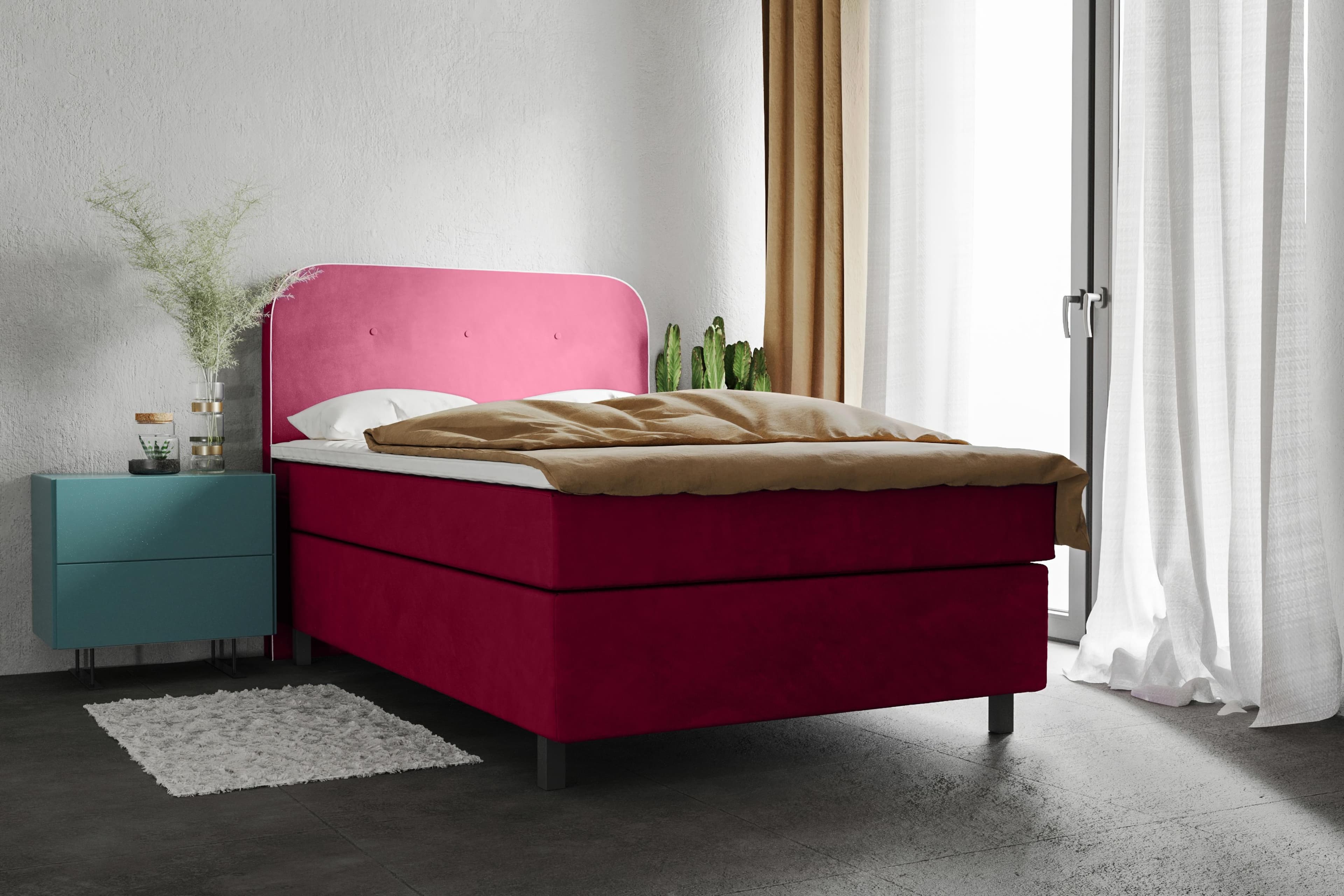 Boxspringbett HOME AFFAIRE "Marausa" Pink Taschen-Federkernmatratze