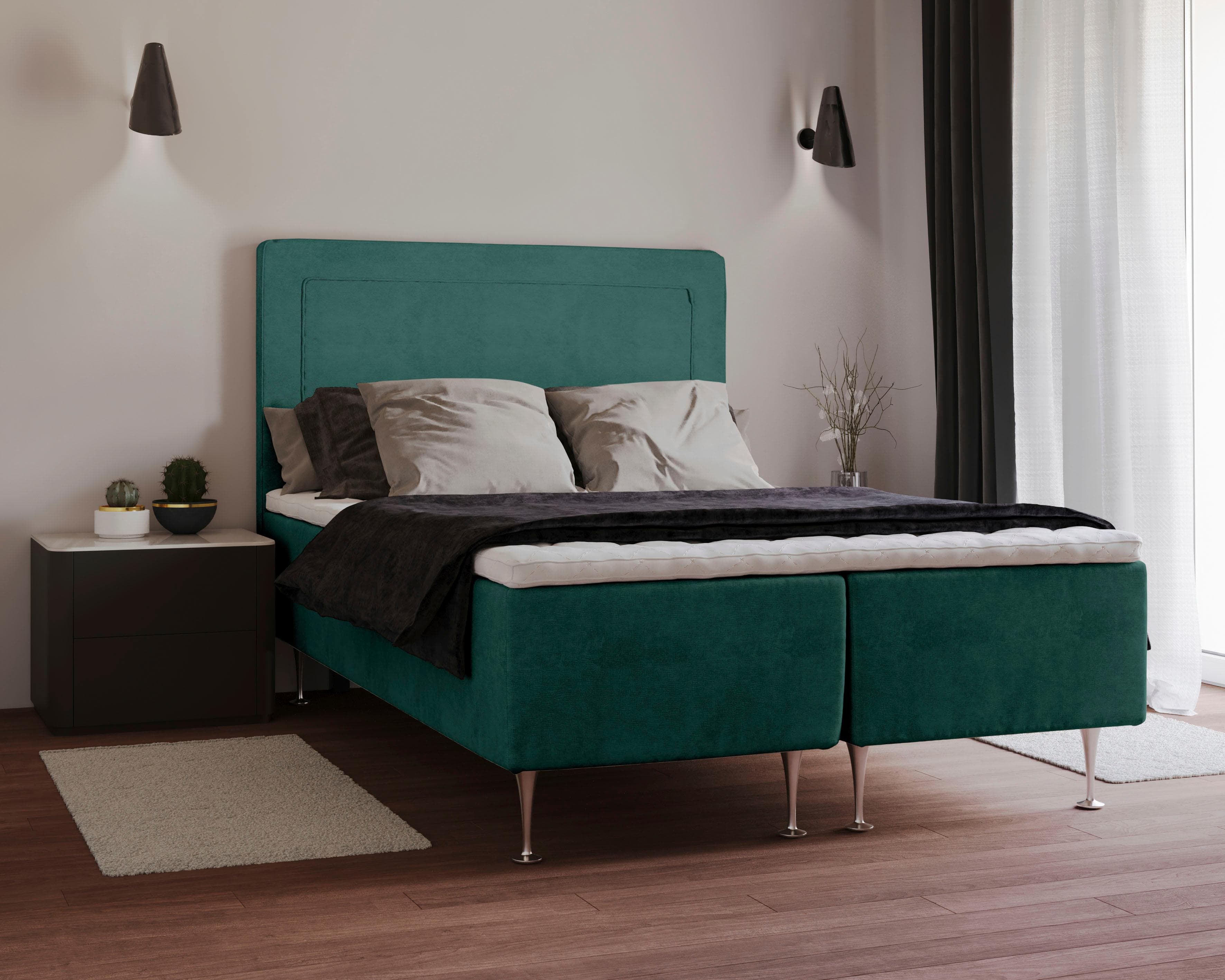 HOME AFFAIRE Boxspringbett Hacer Dunkelgrün mit Topper