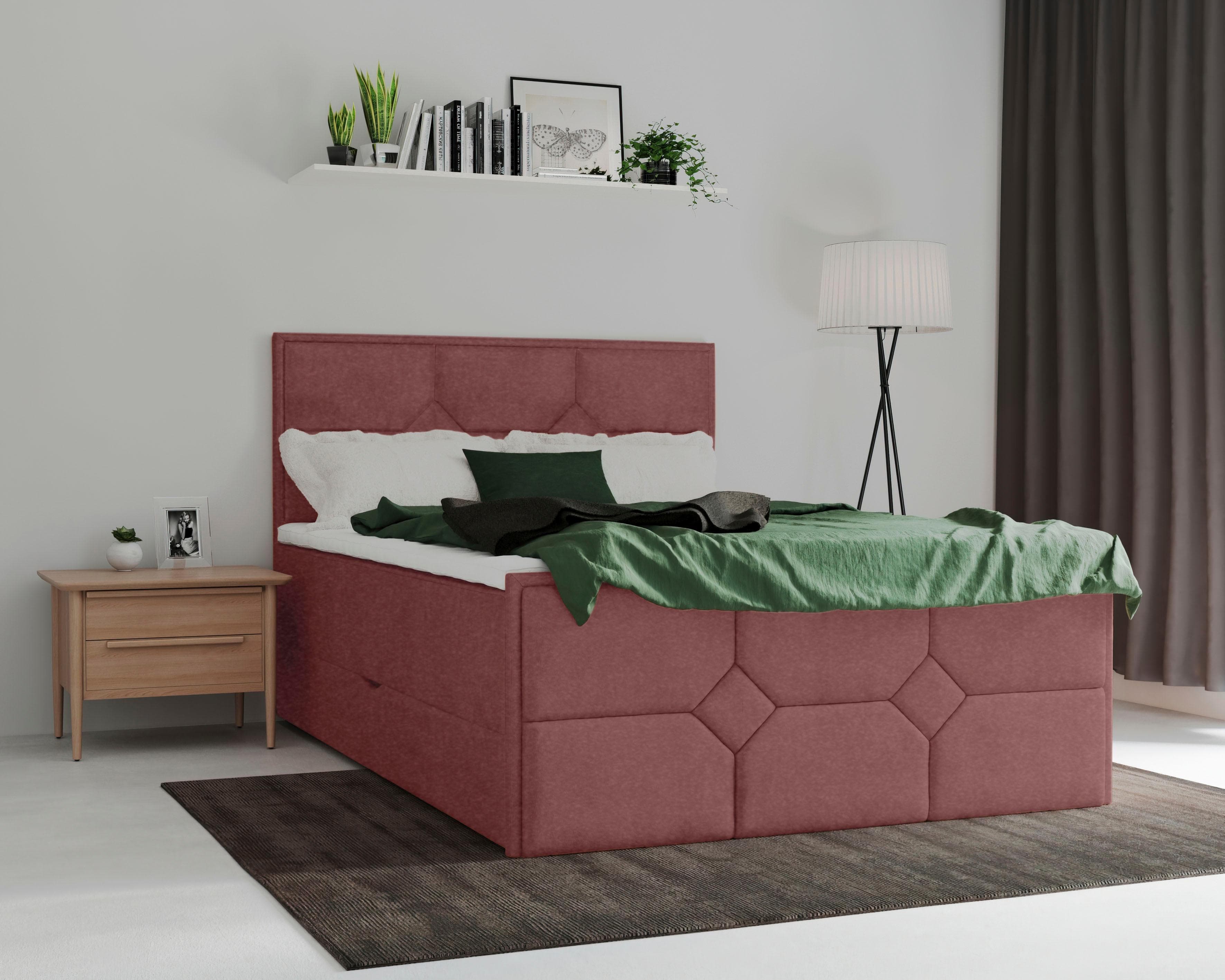Boxspringbett HOME AFFAIRE Ambre Burgunderrot mit Taschen-Federkernmatratze