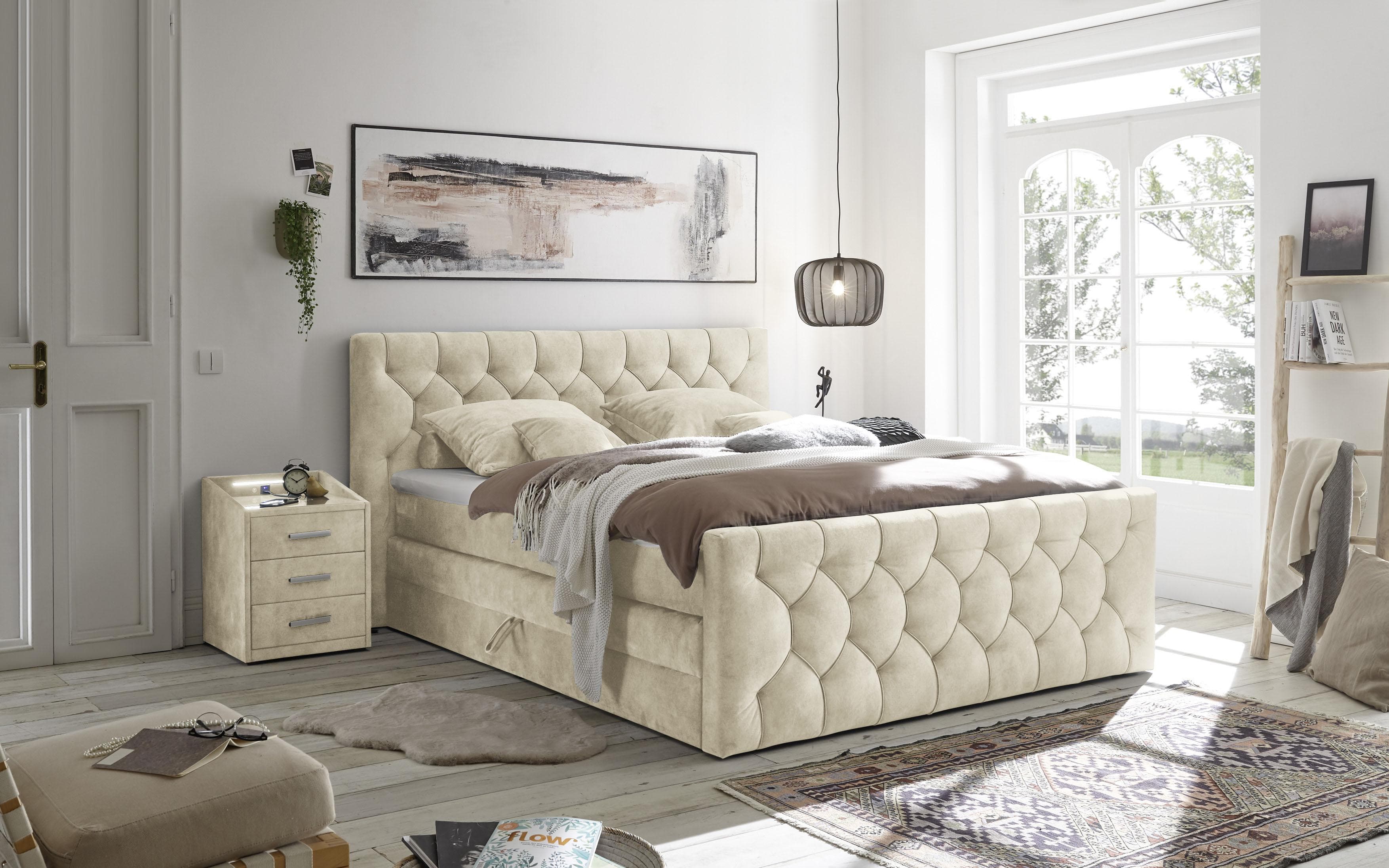ED EXCITING DESIGN Boxspringbett Cashfield Beige inkl. Bettkästen & Topper
