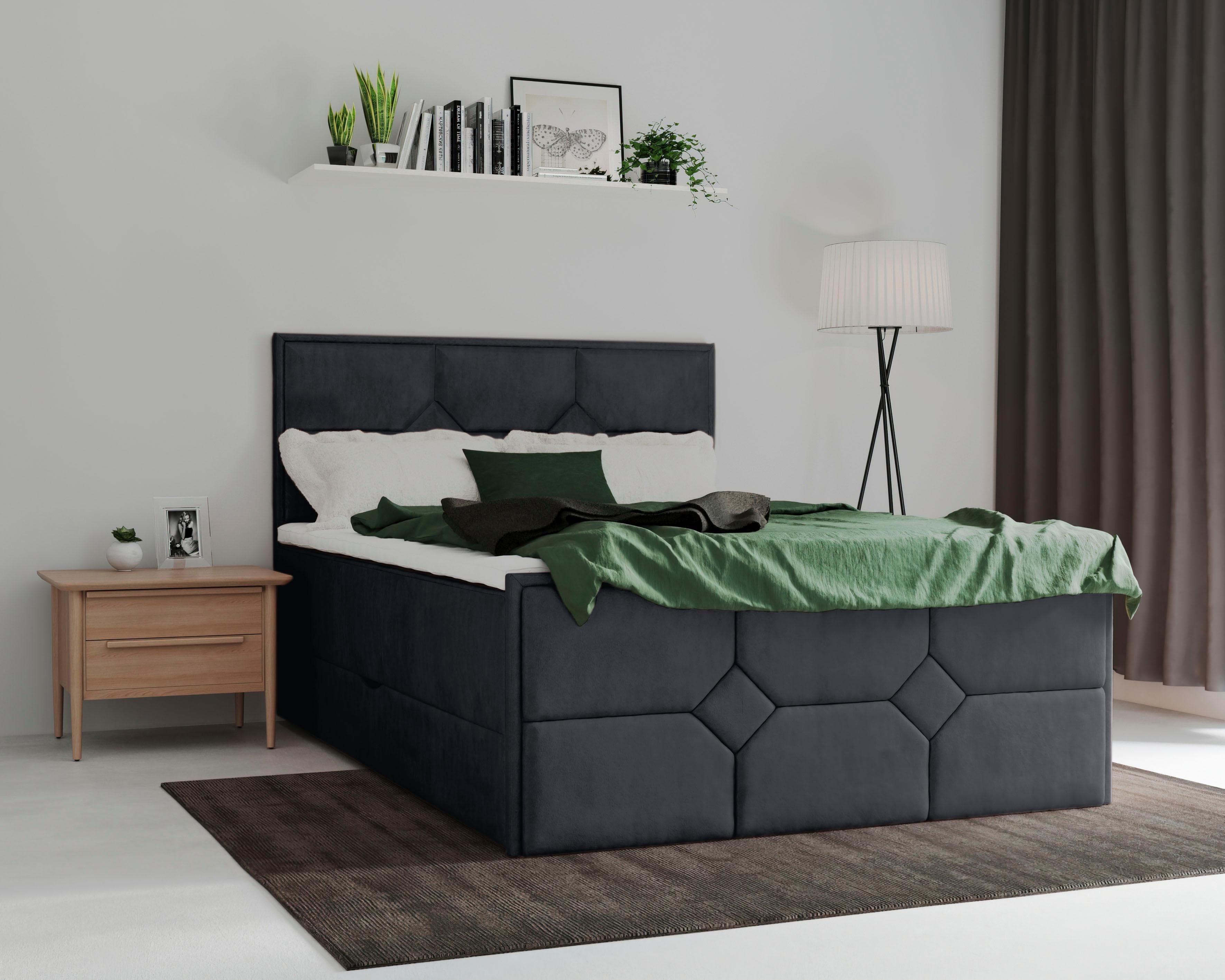 HOME AFFAIRE Boxspringbett Ambre Anthrazit Samtvelours mit Bettkästen