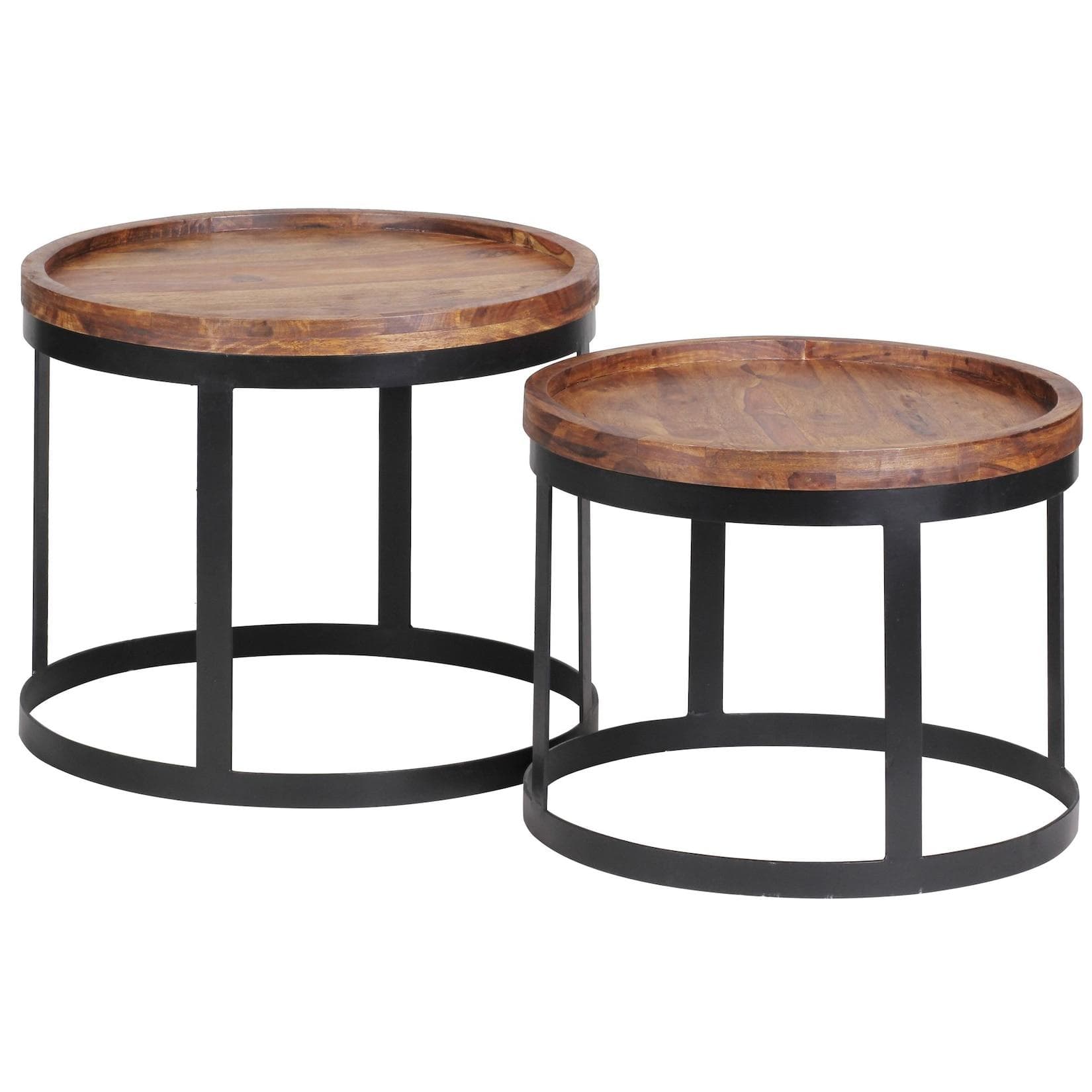 KADIMA DESIGN Beistelltisch-Set INDI 2er Set Massivholz Sheesham Metallgestell