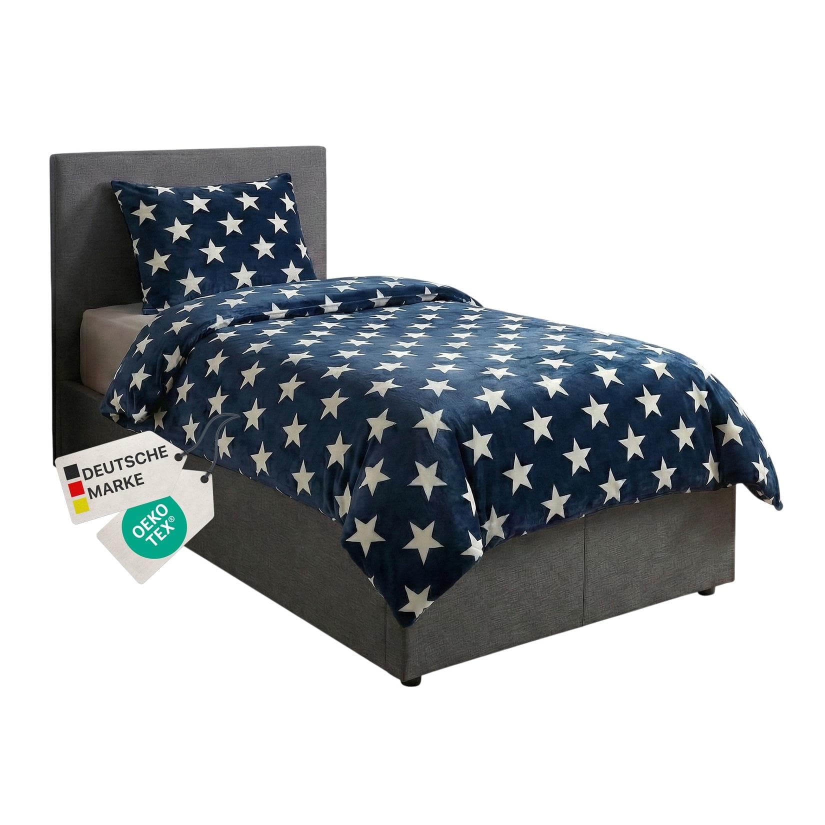 NYVI Winter Bettwäsche CozyStar Soft Dunkelblau Sterne 2-teilig