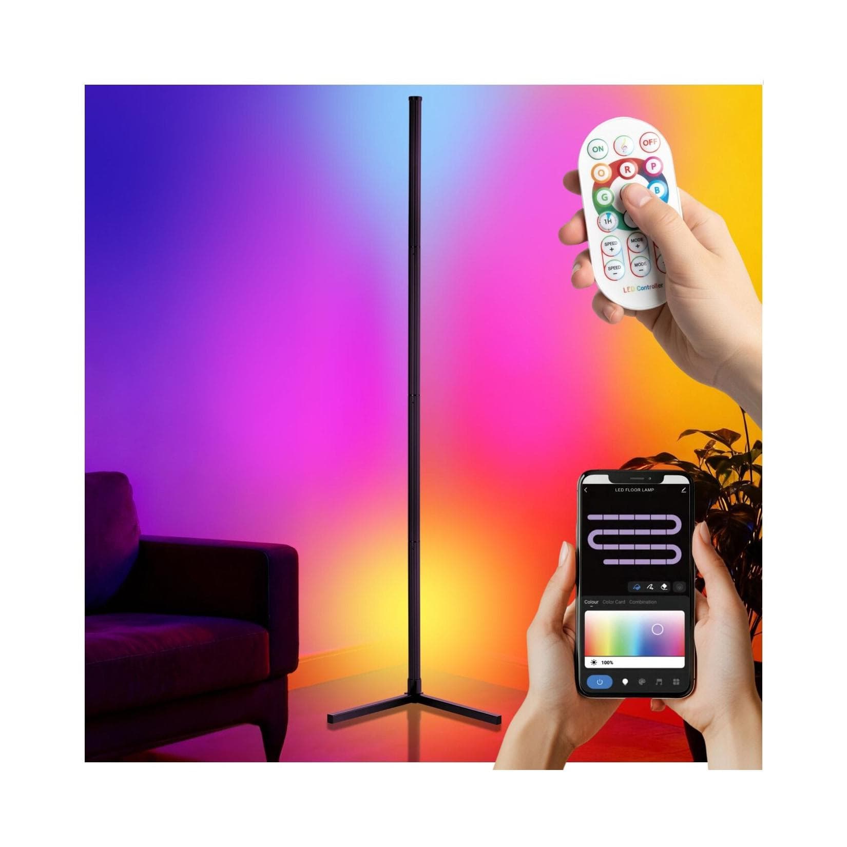 tectake LED-Stehlampe Spectra 16 Millionen Farben, 4-fach höhenverstellbar