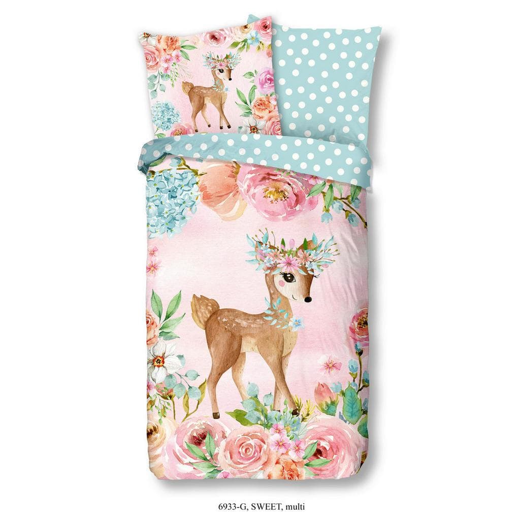 Good Morning Kinderbettwäsche Sweet2: Baumwolle, Wendebettwäsche mit Hirsch und Blumen