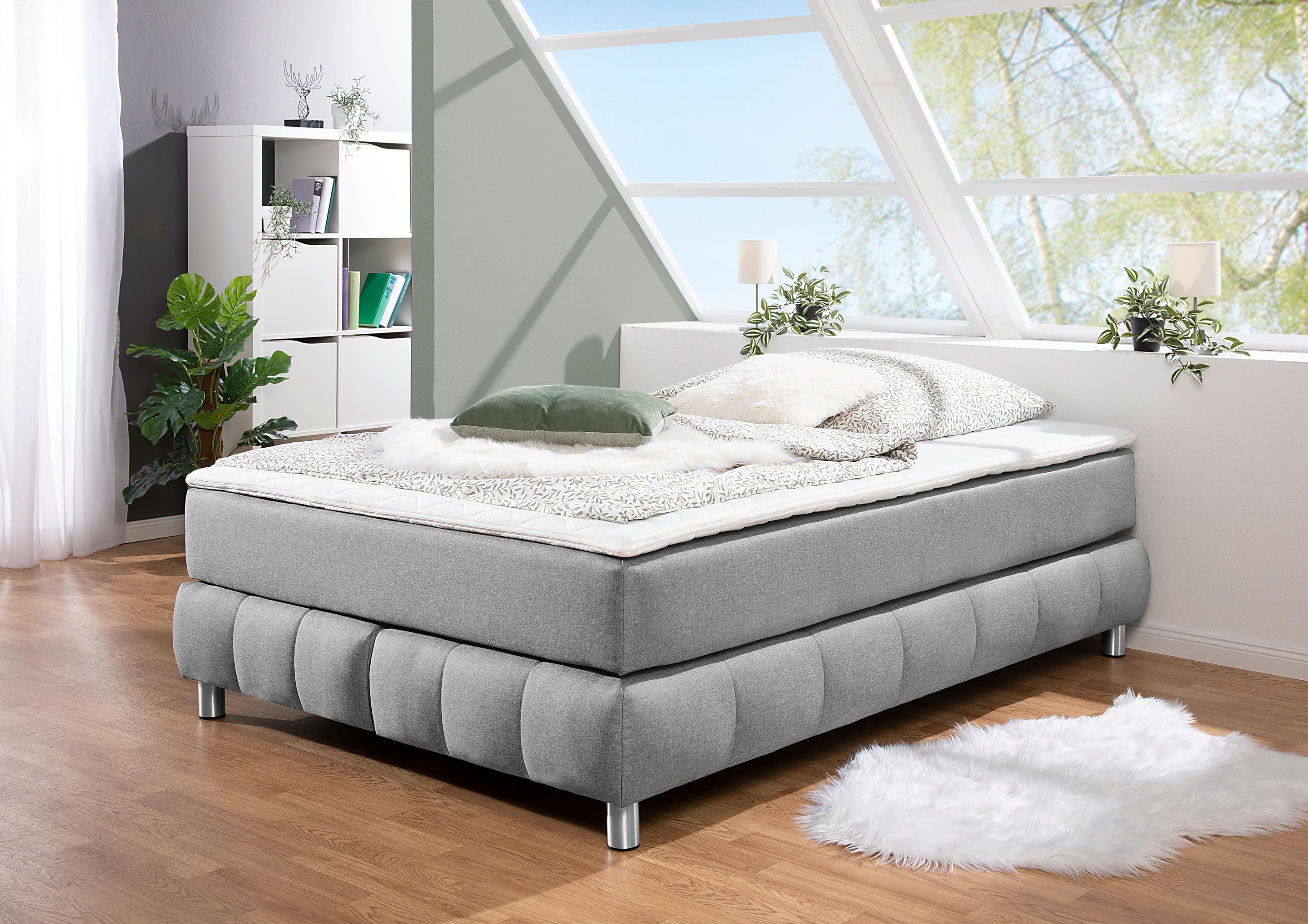 Boxspringbett HOME AFFAIRE Salo Grau Ohne Kopfteil Inklusive Topper