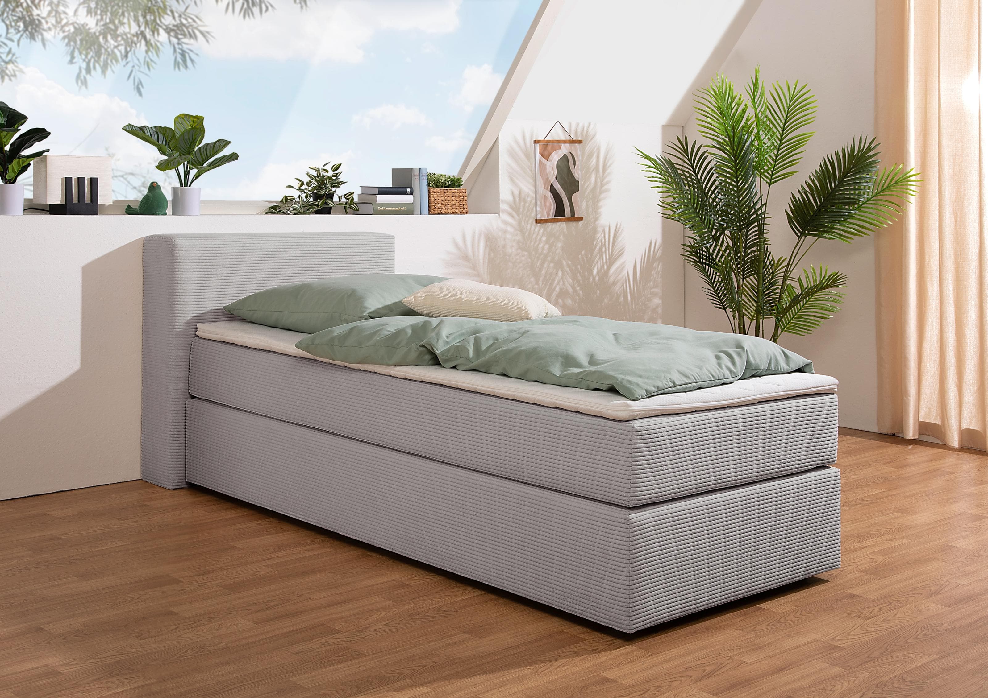 Boxspringbett HOME AFFAIRE Åby Grau mit Matratze und Topper