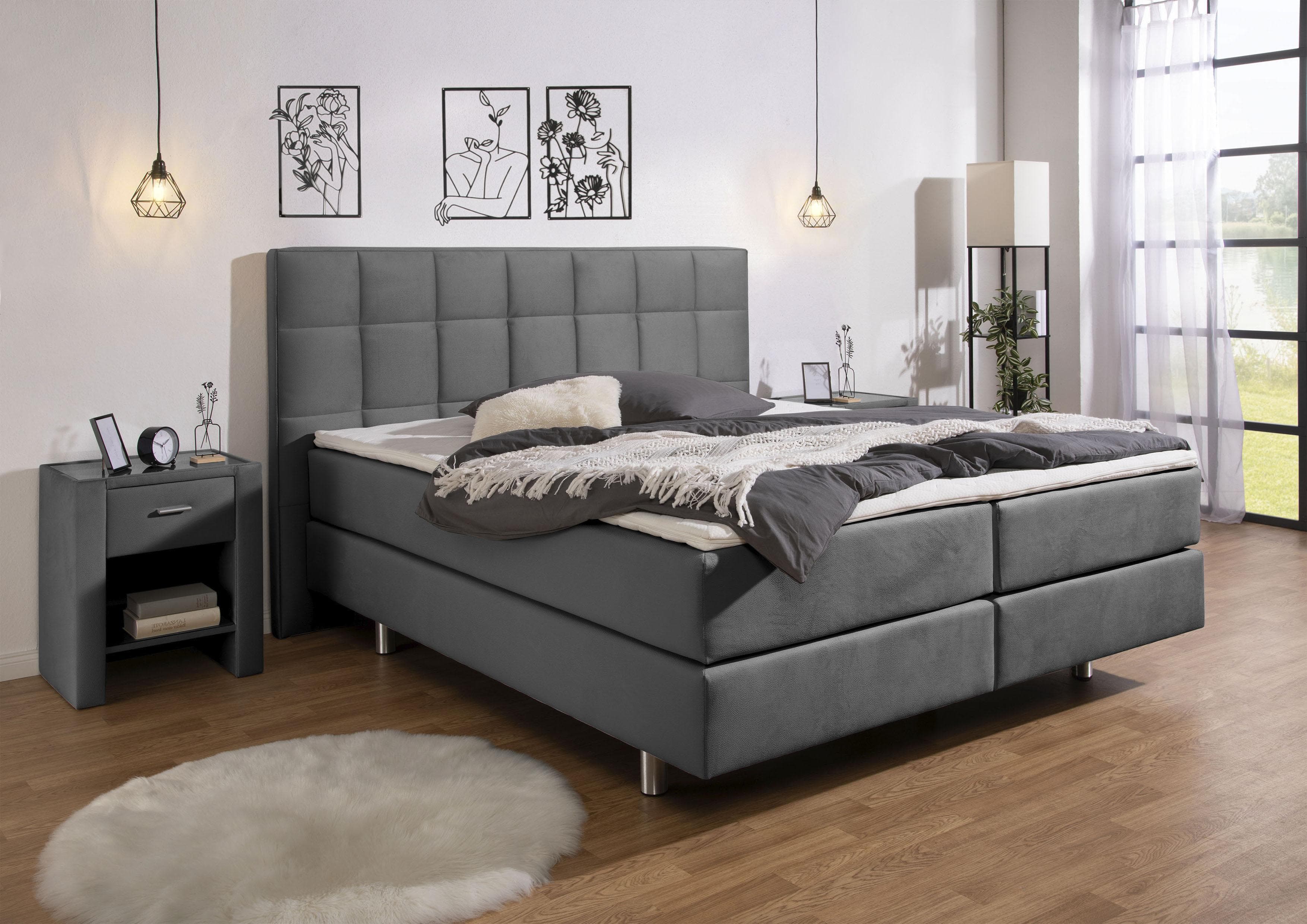 Home Affaire Boxspringbett Loomis Grau mit Topper und 2 Matratzen