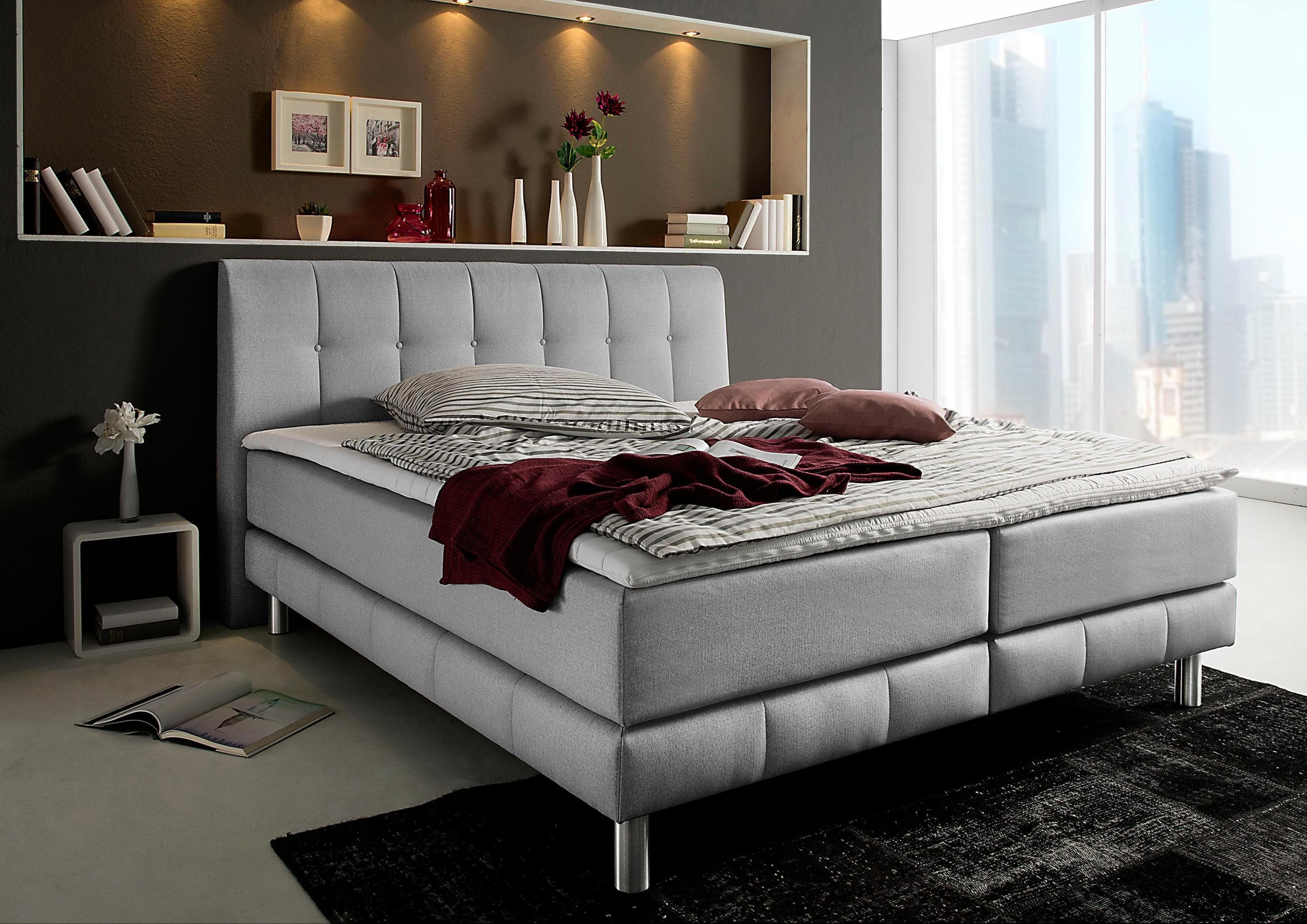 Boxspringbett HOME AFFAIRE Cafone Grau mit Tonnentaschen-Federkernmatratze