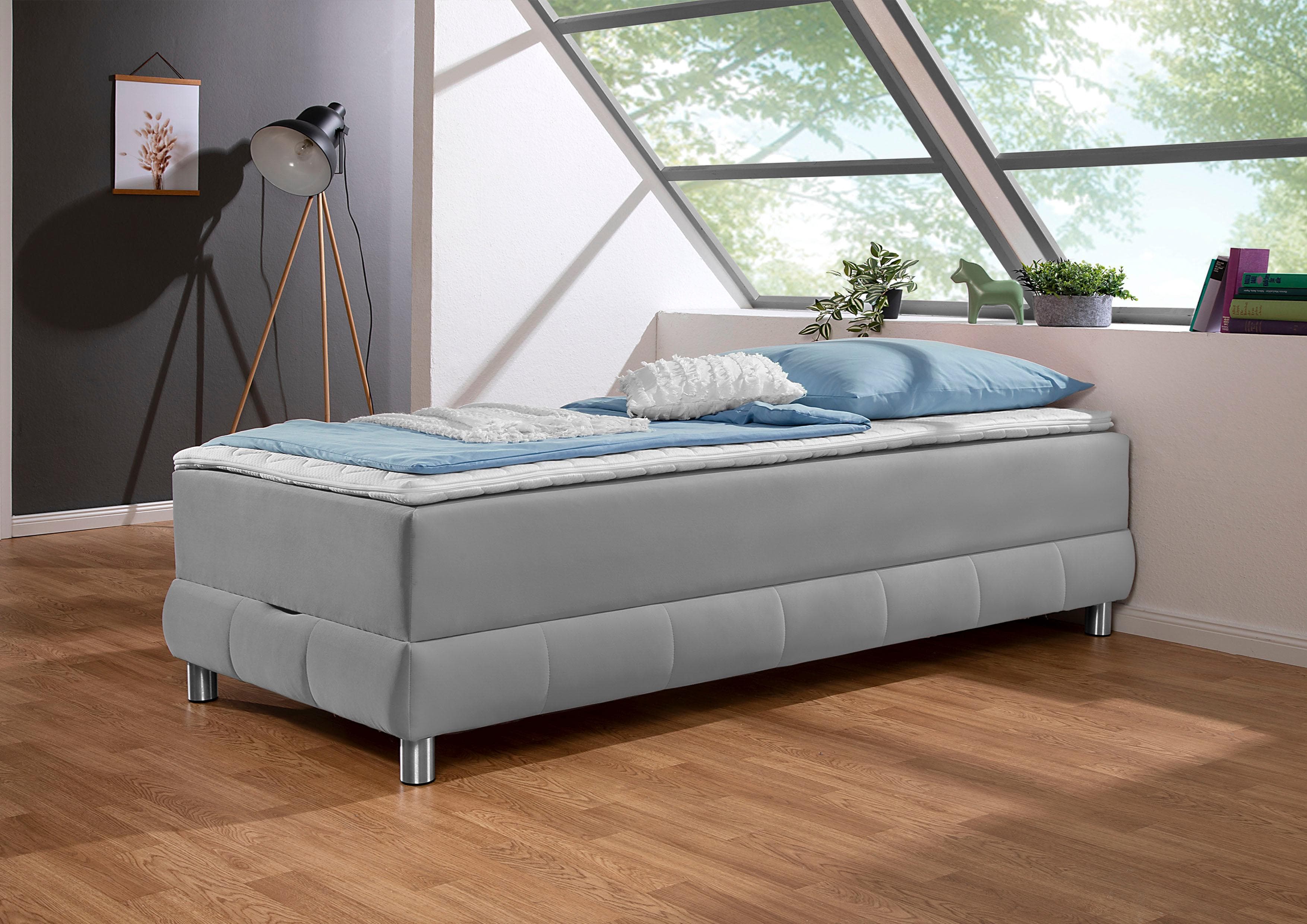 HOME AFFAIRE Boxspringbett Vaasa Silber mit Bettkasten und Topper