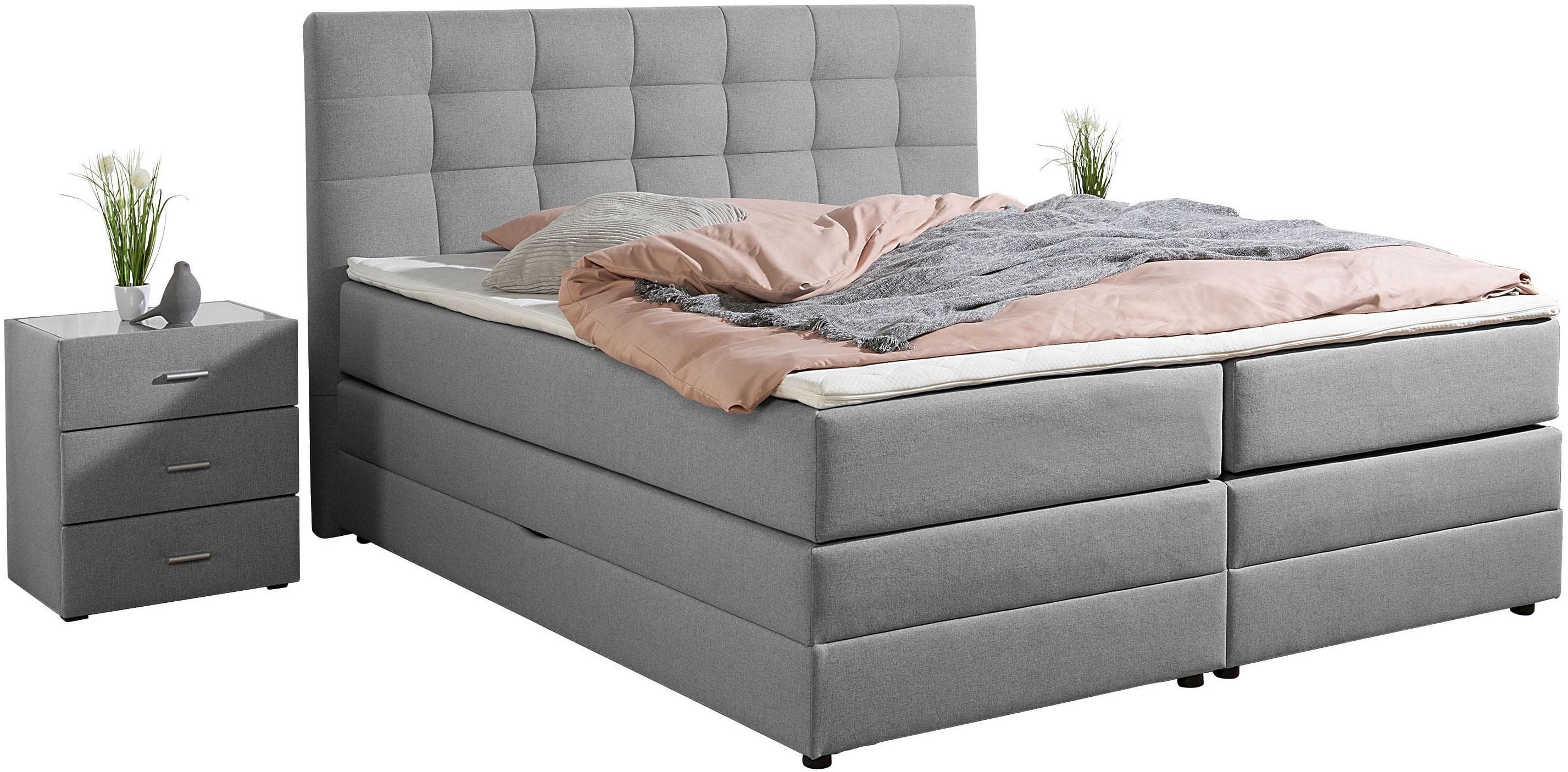 Home Affaire Boxspringbett Ethan Grau mit Bettkasten und Topper