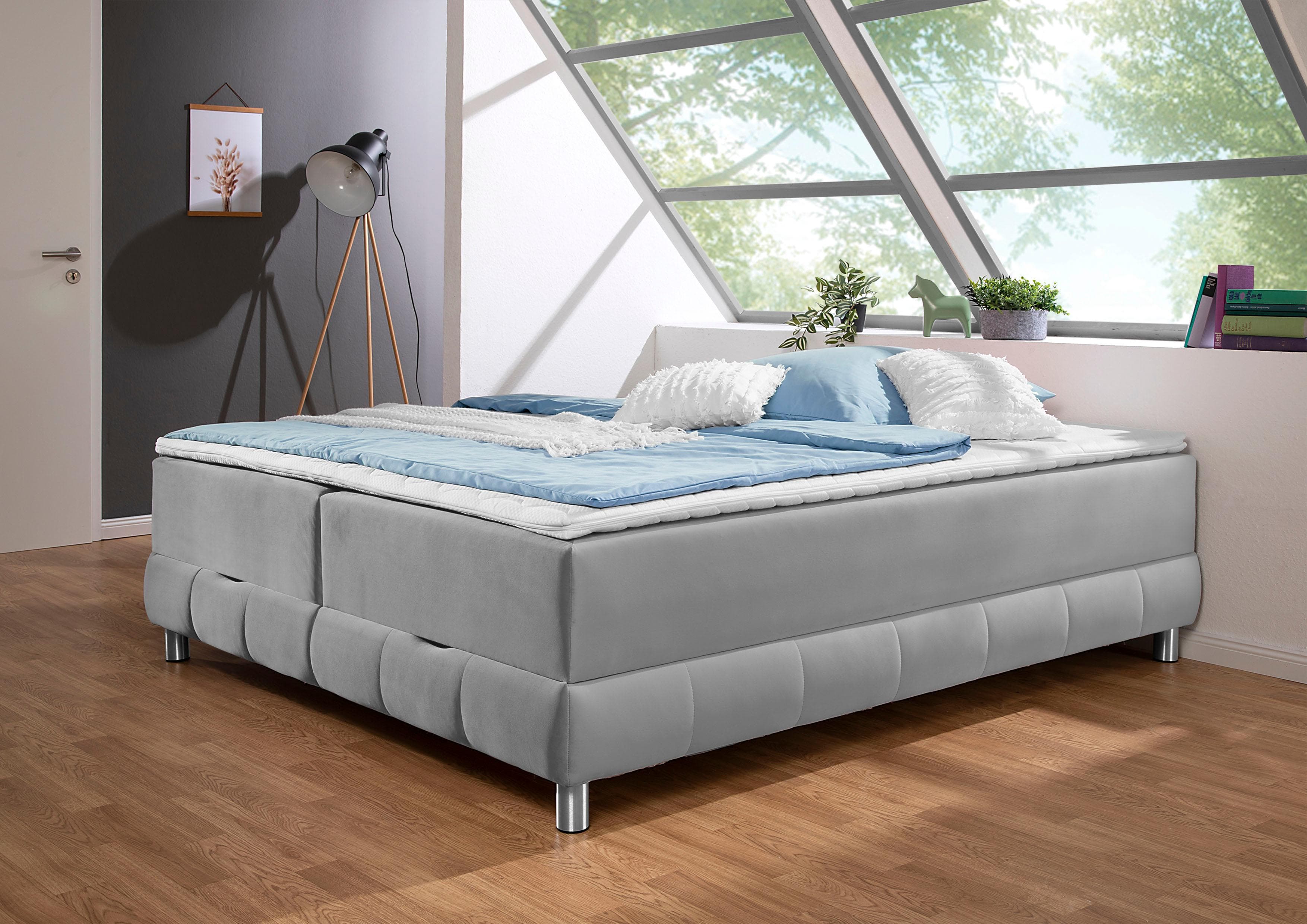 Boxspringbett für Dachschrägen mit Bettkasten & Topper
