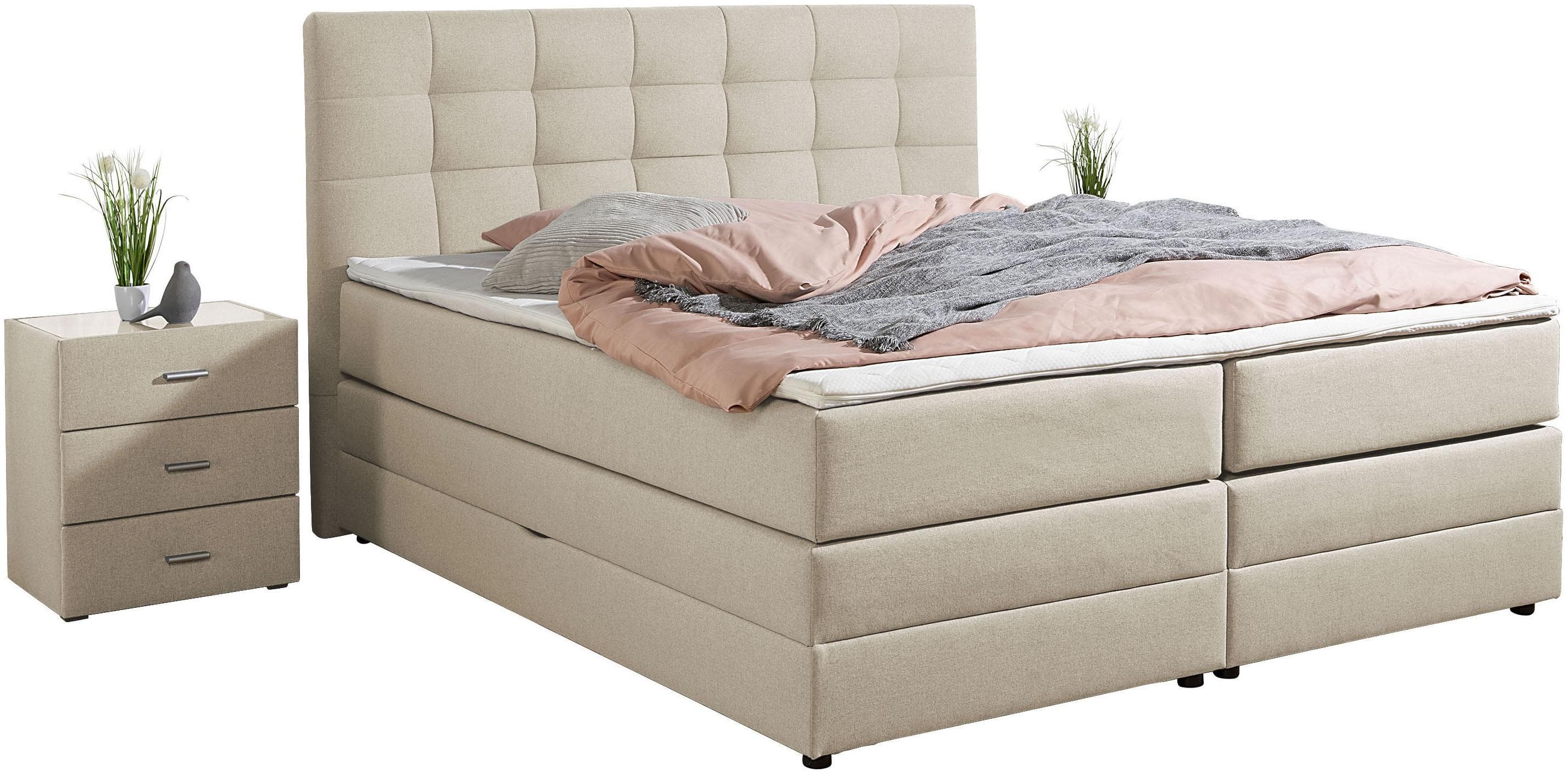Home Affaire Boxspringbett Ethan Beige mit Bettkasten und Topper