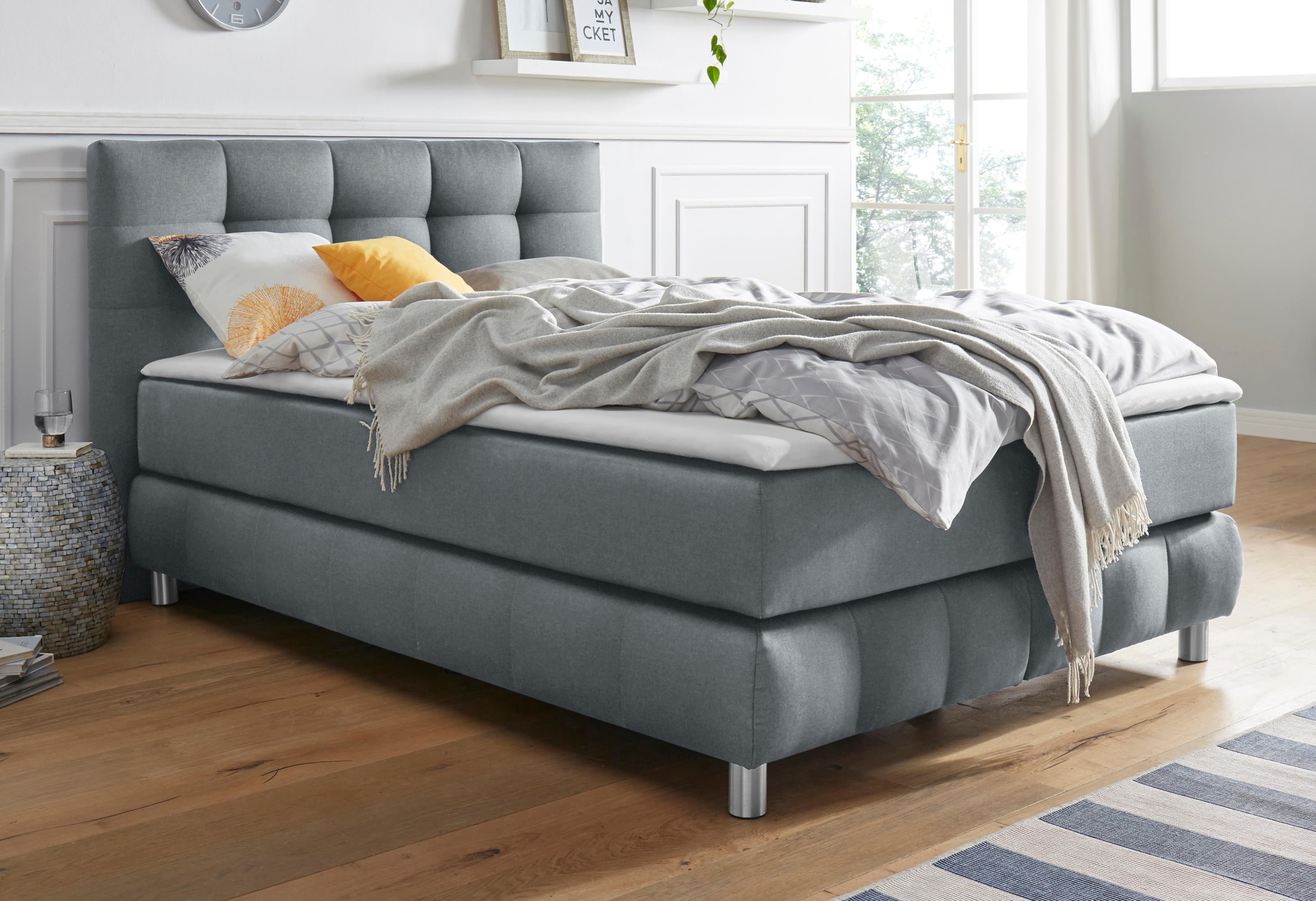 HOME AFFAIRE Salo Boxspringbett Grau 134x211 cm mit Topper