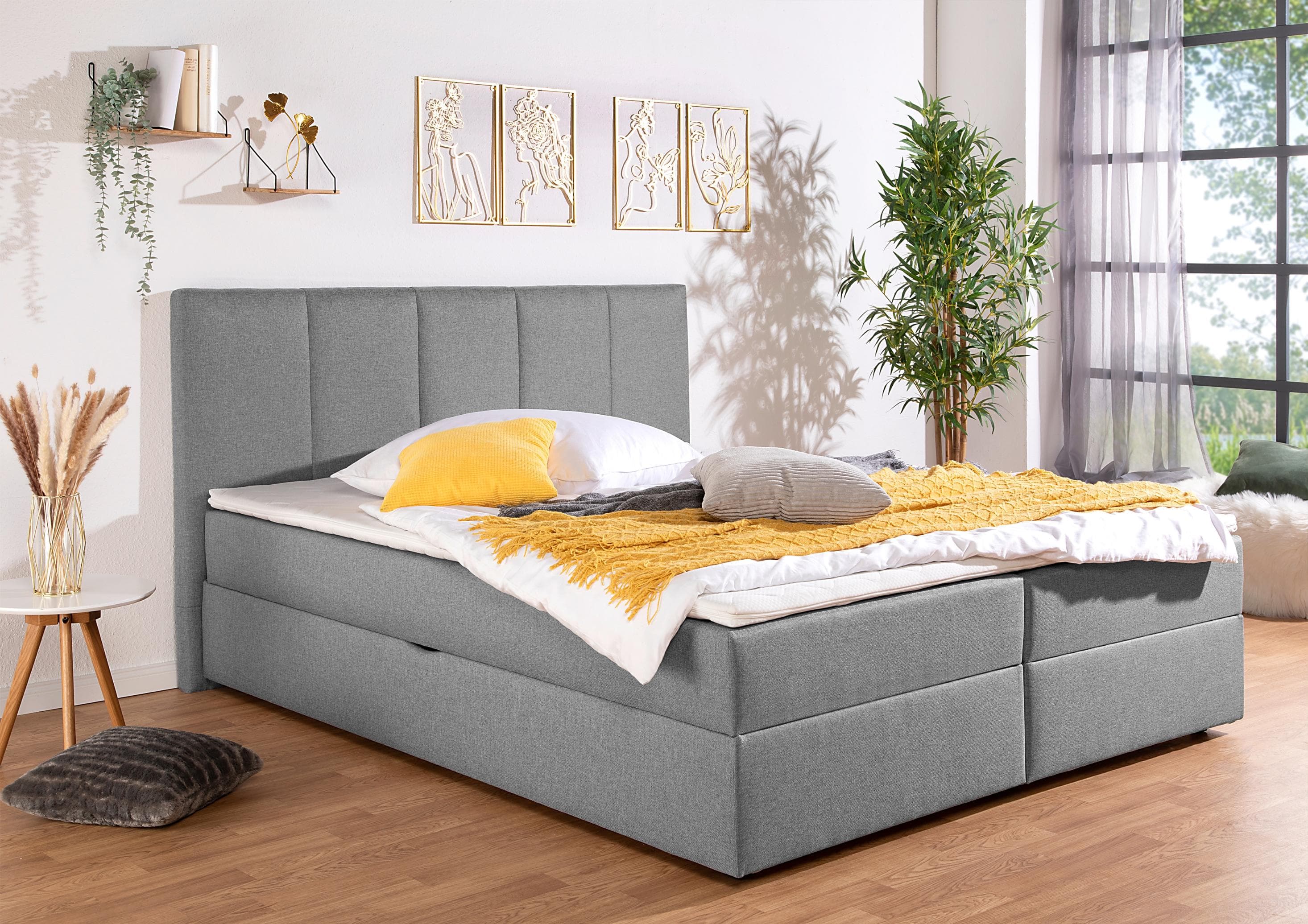 Boxbett HOME AFFAIRE Fidan Grau mit Bettkasten und 2 Matratzen