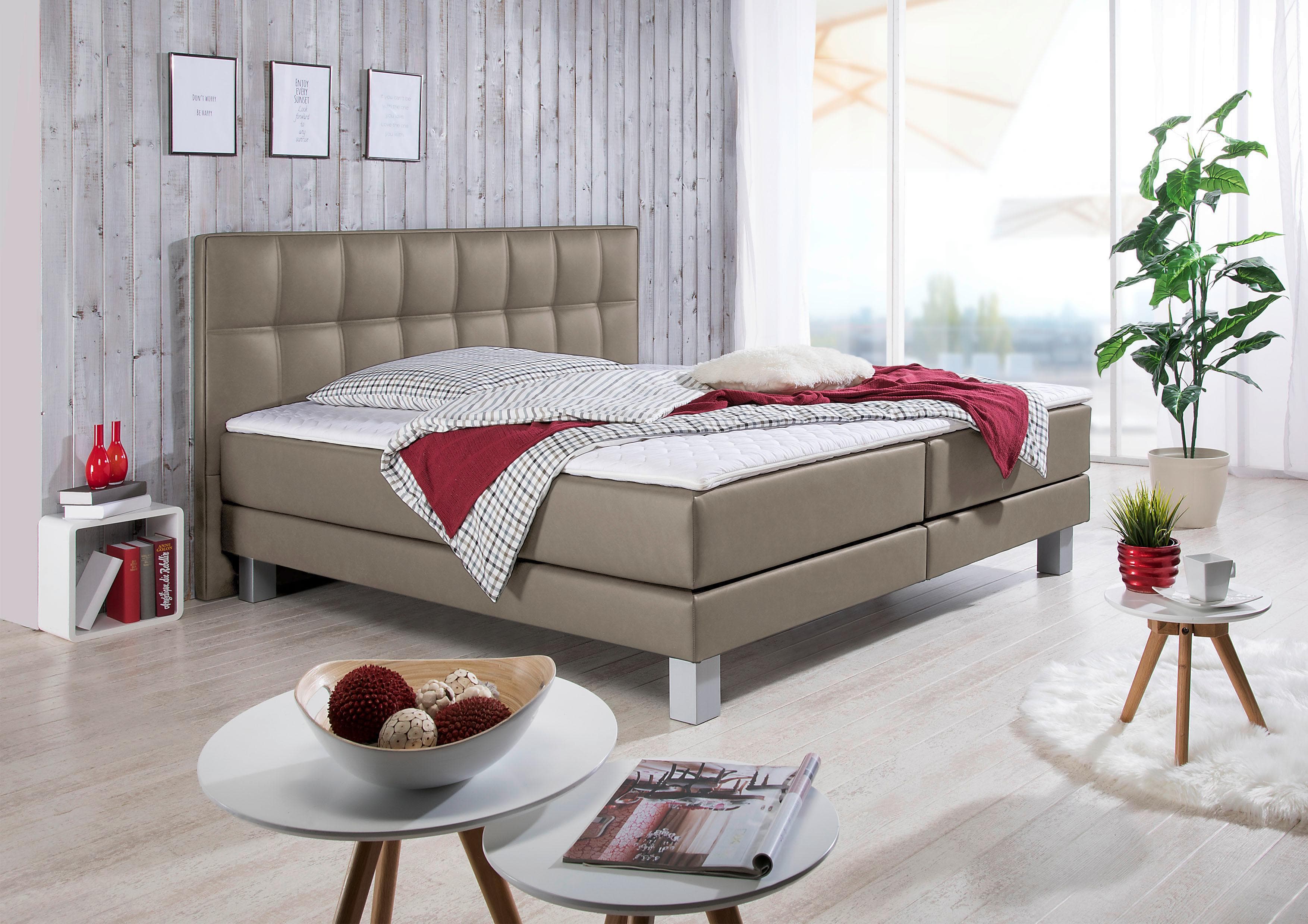 Boxspringbett HOME AFFAIRE Tavira Grau Taupe mit Kaltschaummatratze