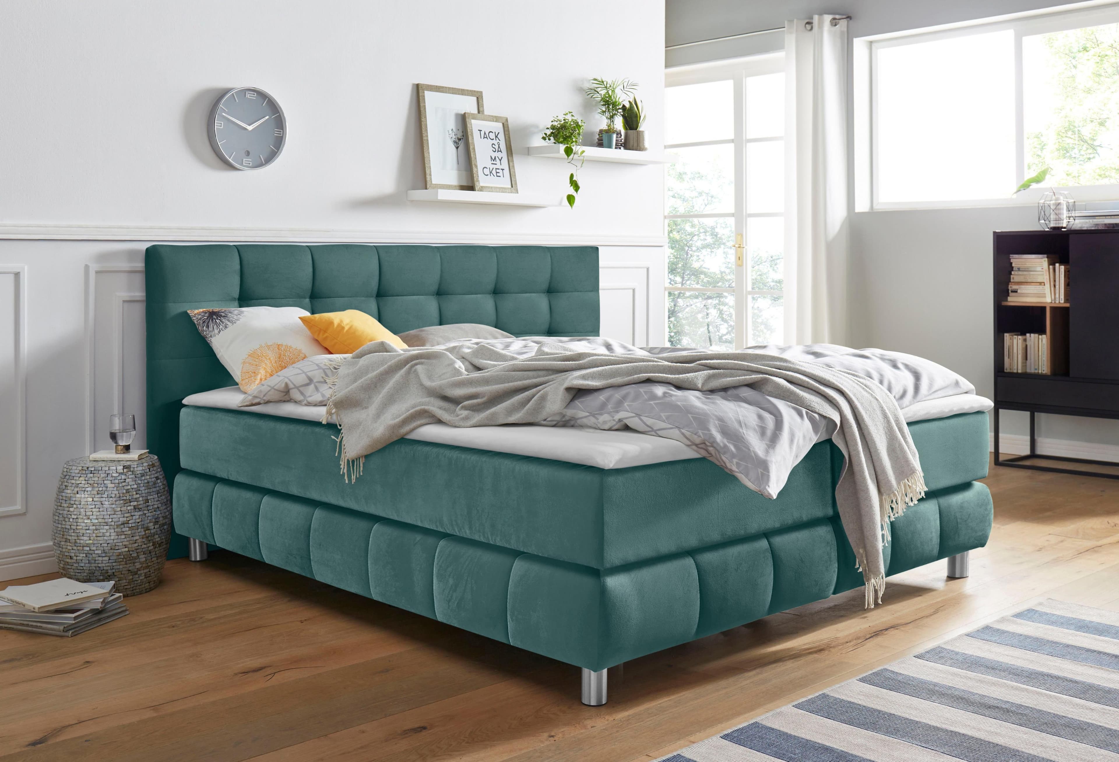 HOME AFFAIRE Boxspringbett Salo XXL Mint Samtoptik 200x220cm