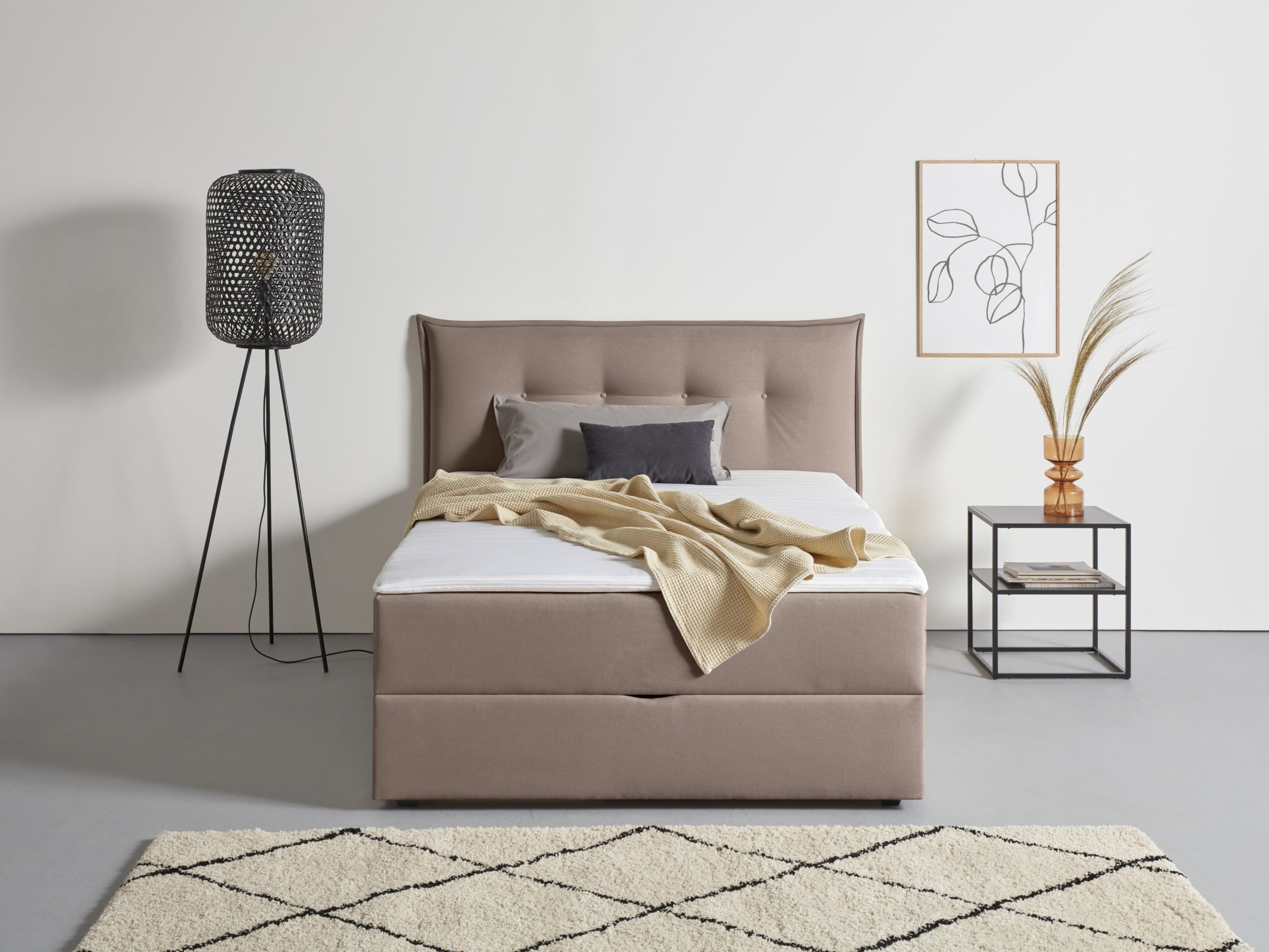 Home Affaire Boxbett Kederleicht Taupe mit Bettkasten und Topper