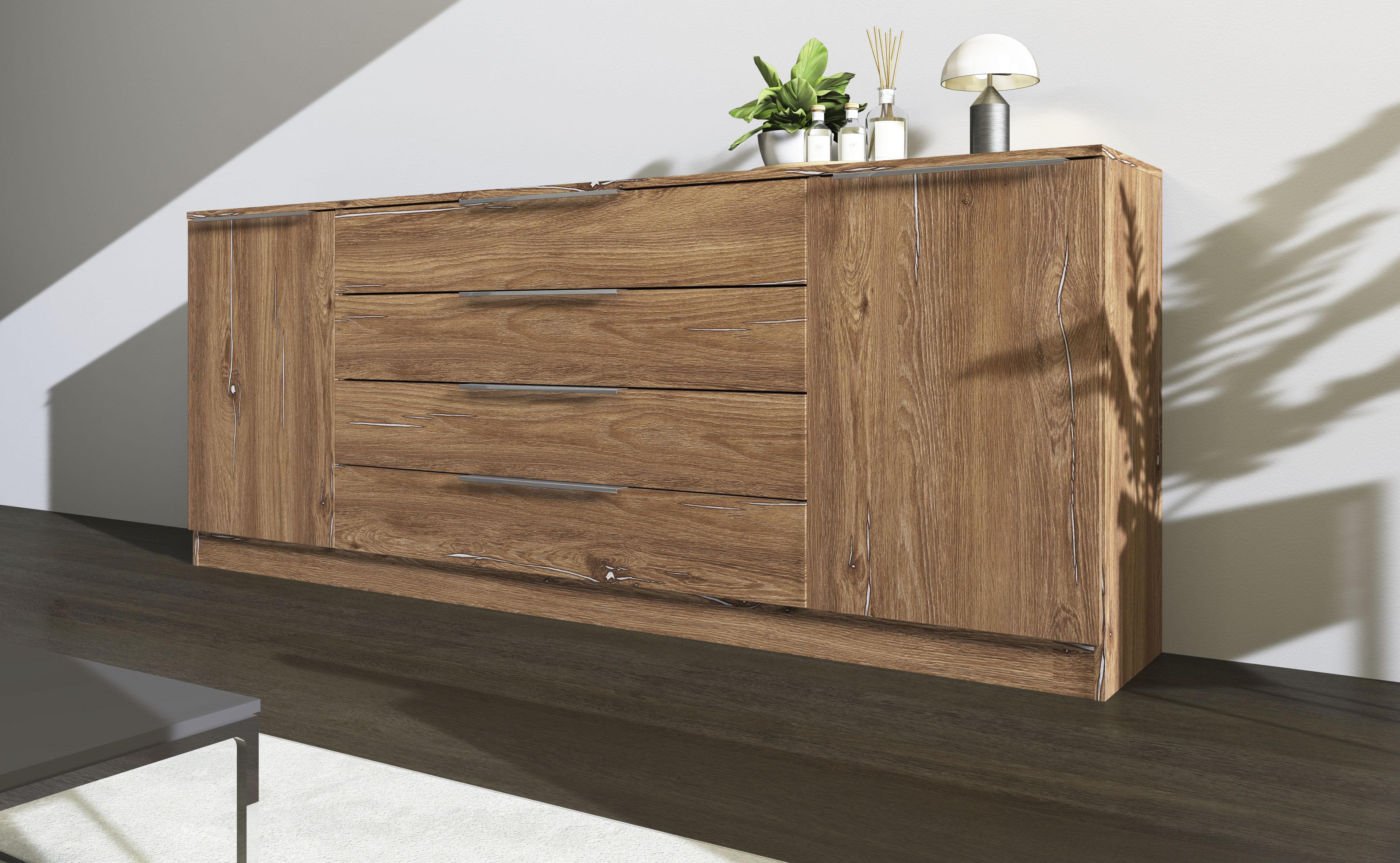 Borchardt Möbel Kommode Oliva Eichefarben Vintage mit Metallgriffen
