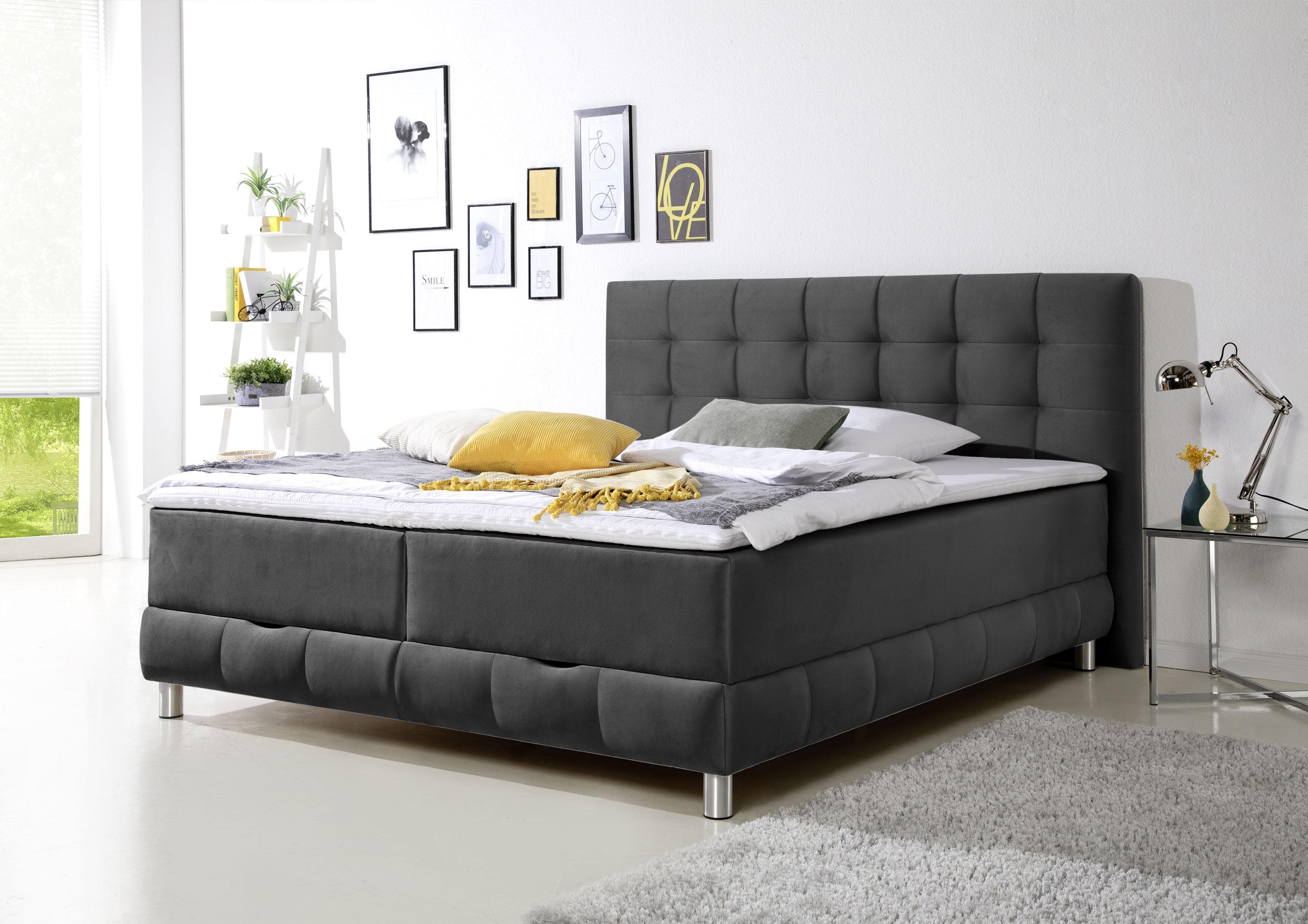 Boxbett HOME AFFAIRE Vaasa Grau mit Bettkasten & Topper