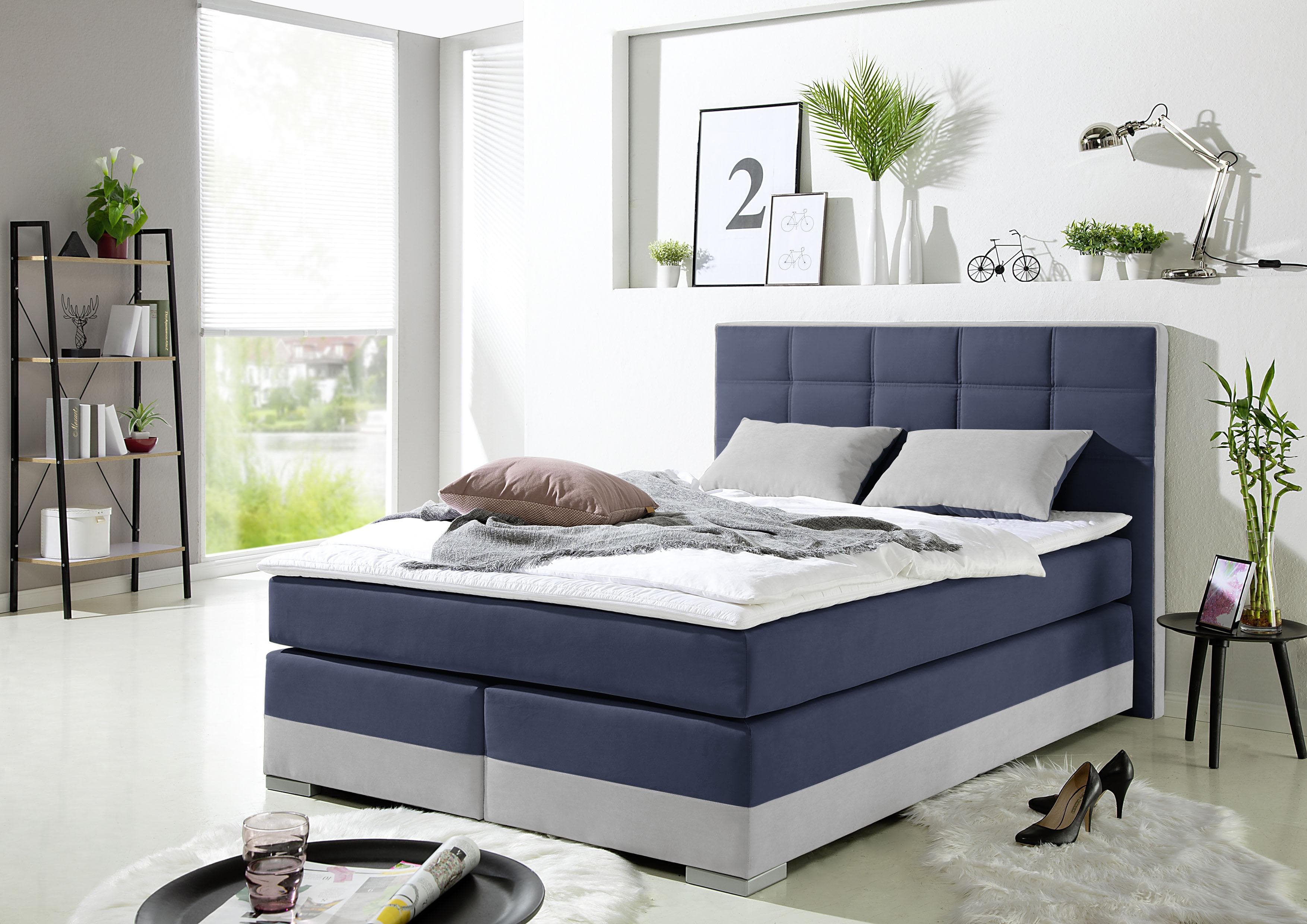 Boxspringbett HOME AFFAIRE Blau 7-Zonen-Tonnentaschen-Federkernmatratze