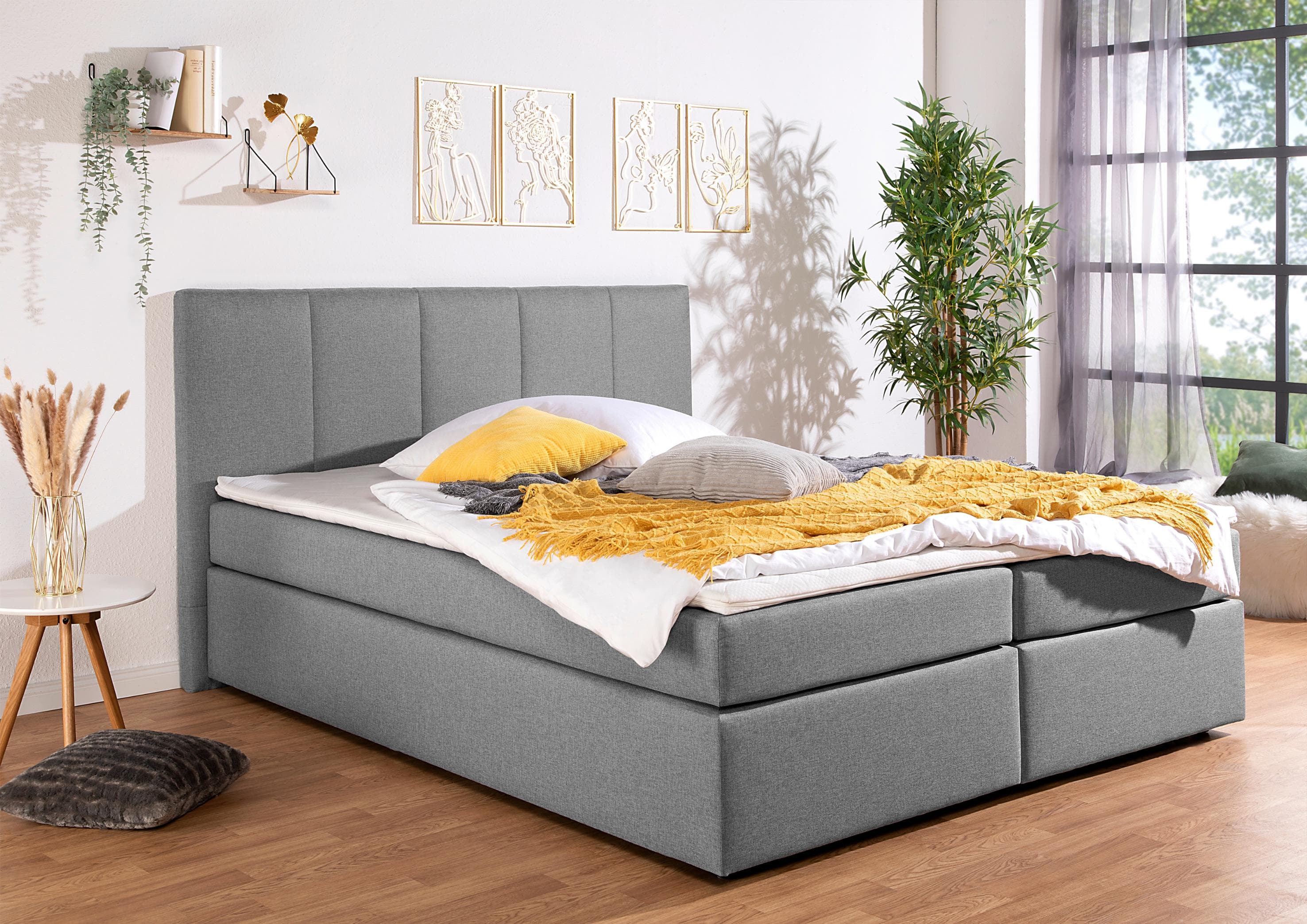 Boxbett HOME AFFAIRE Fidan Grau Boxspringbett mit Bettkasten