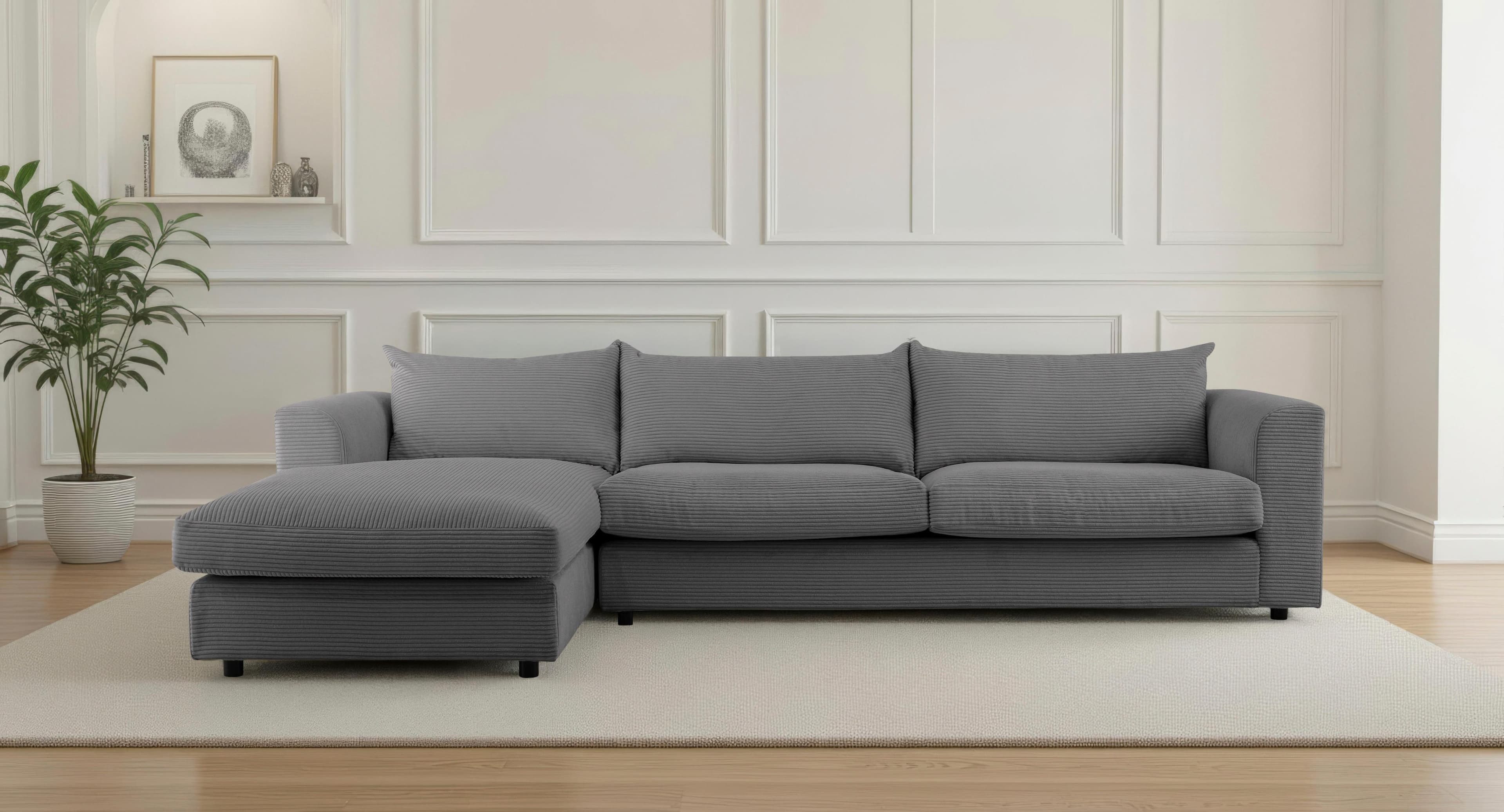 LeGer Home Ecksofa Avelina Grau mit Recamiere und Federn