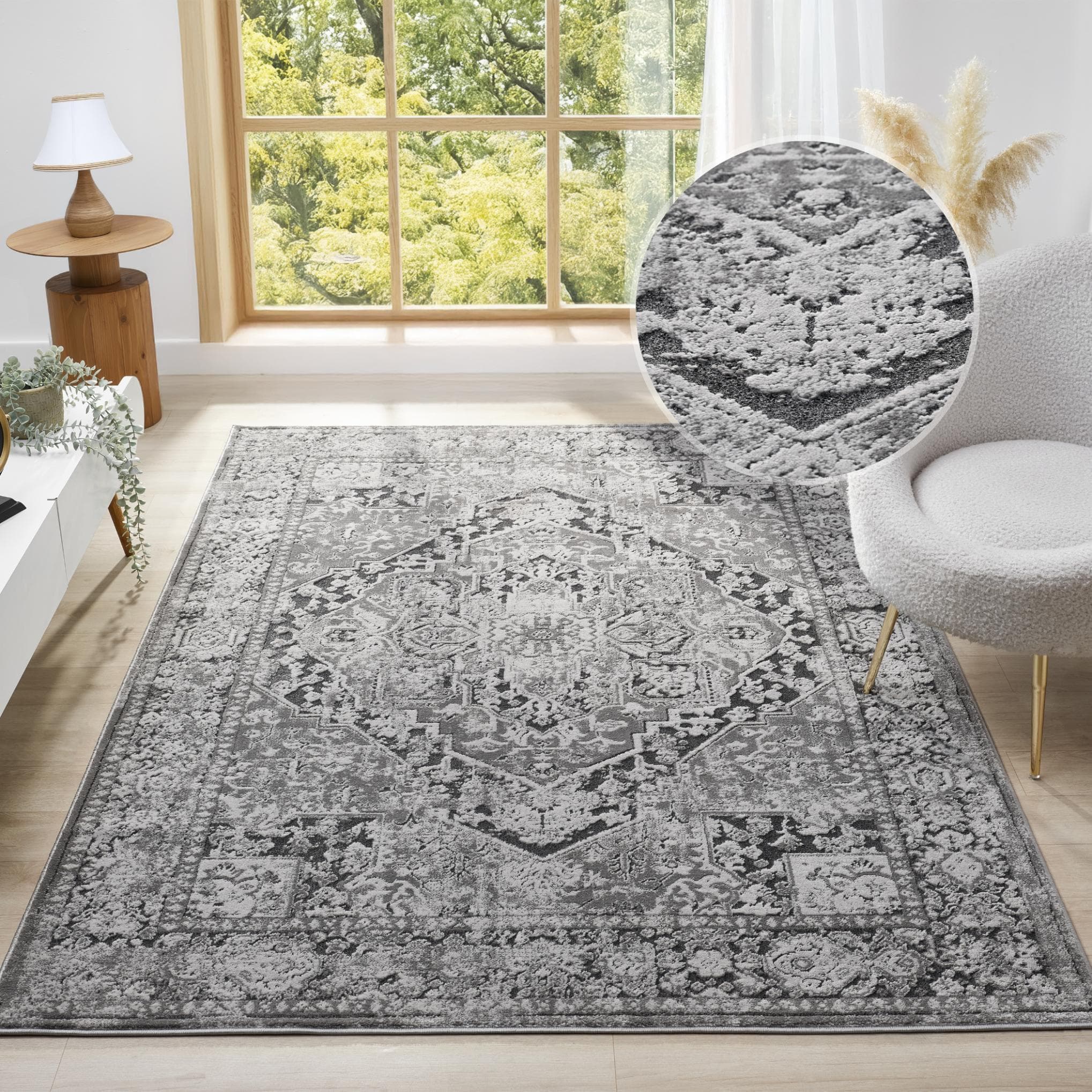 Vintage-Teppich in grau, Kunstfaser, 200x300 cm