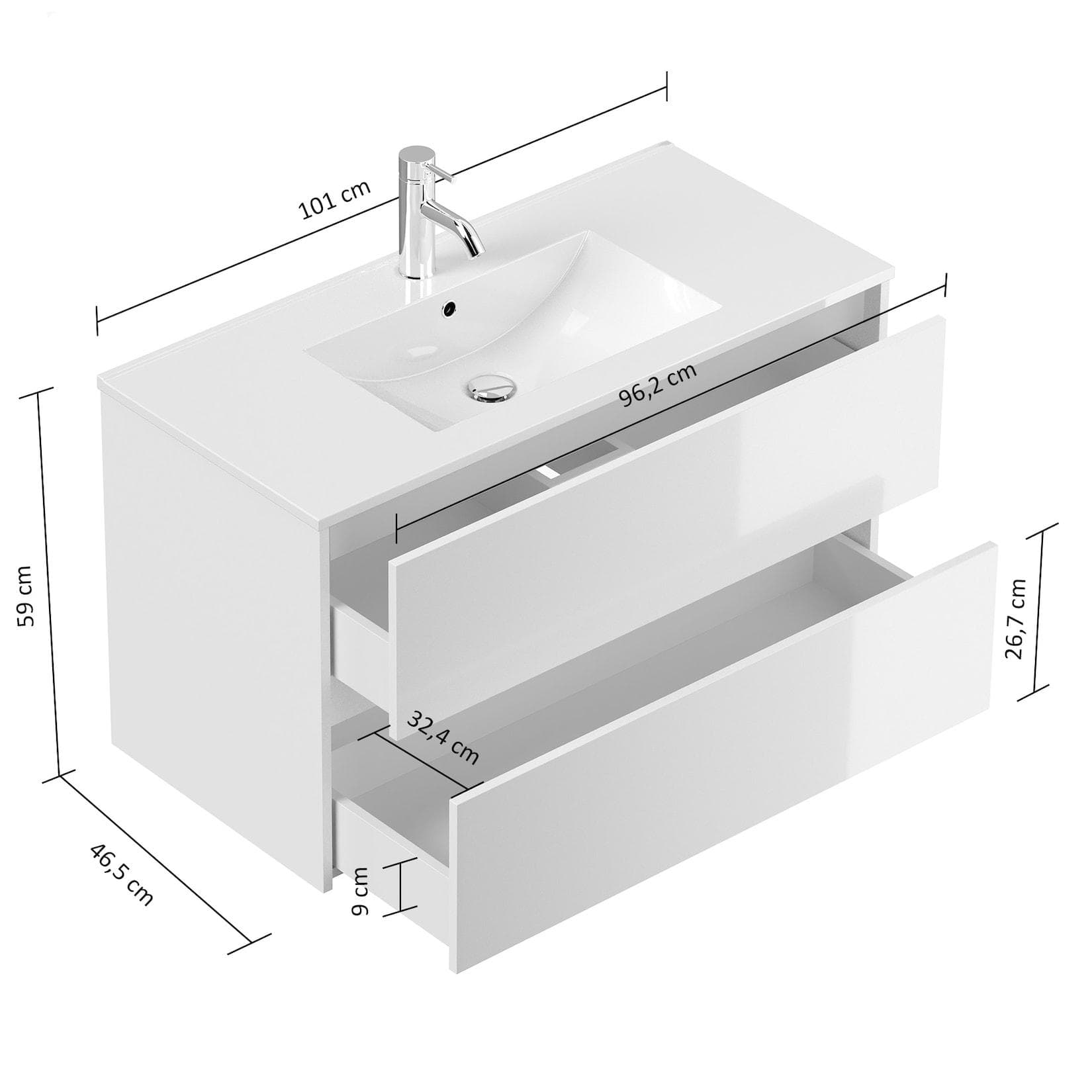 Badmöbel Limes & Waschtisch 100cm 2 Greifraum SoftClose Auszüge Weiß