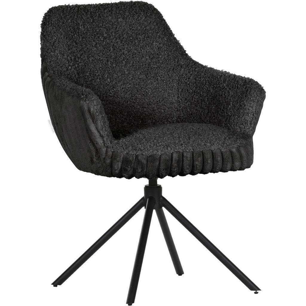 home24 Armlehnstuhl Dunkelgrau Schwarz Textil Metall