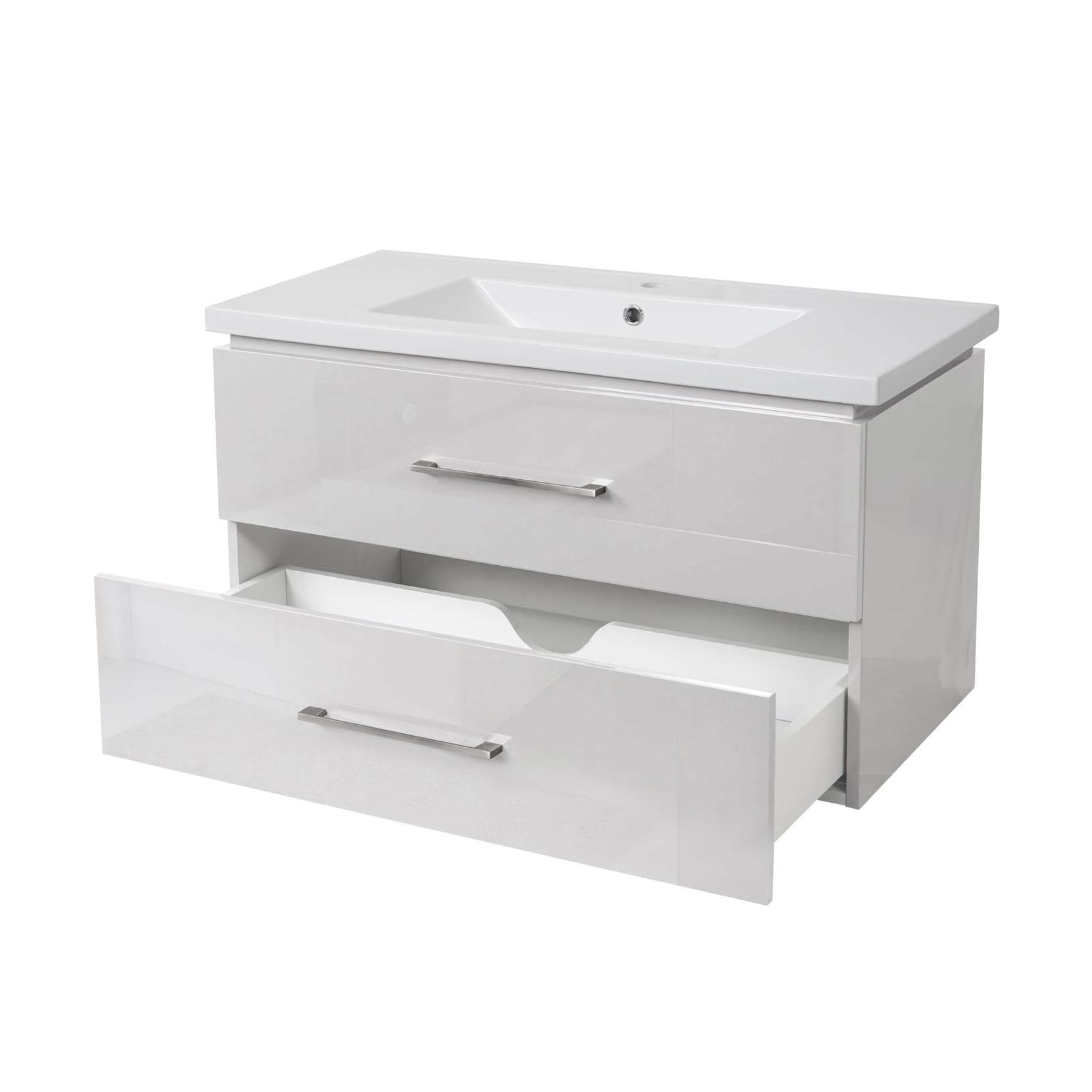 Premium Waschbecken + Unterschrank MCW-D16, Waschbecken Waschtisch, hochglanz 90cm ~ weiß