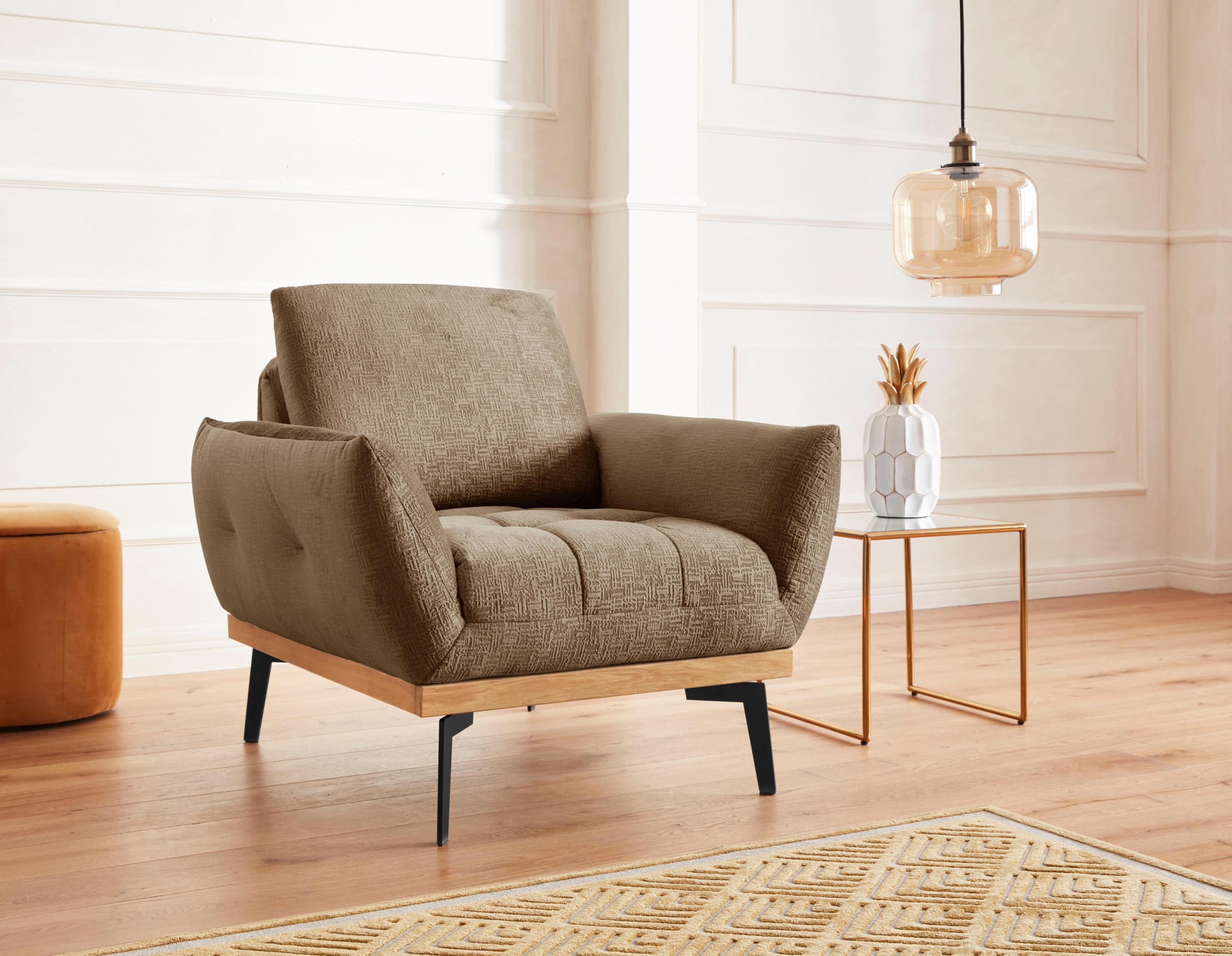 EXXPO Loungesessel Palic Goldbraun mit Rückenverstellung Velours