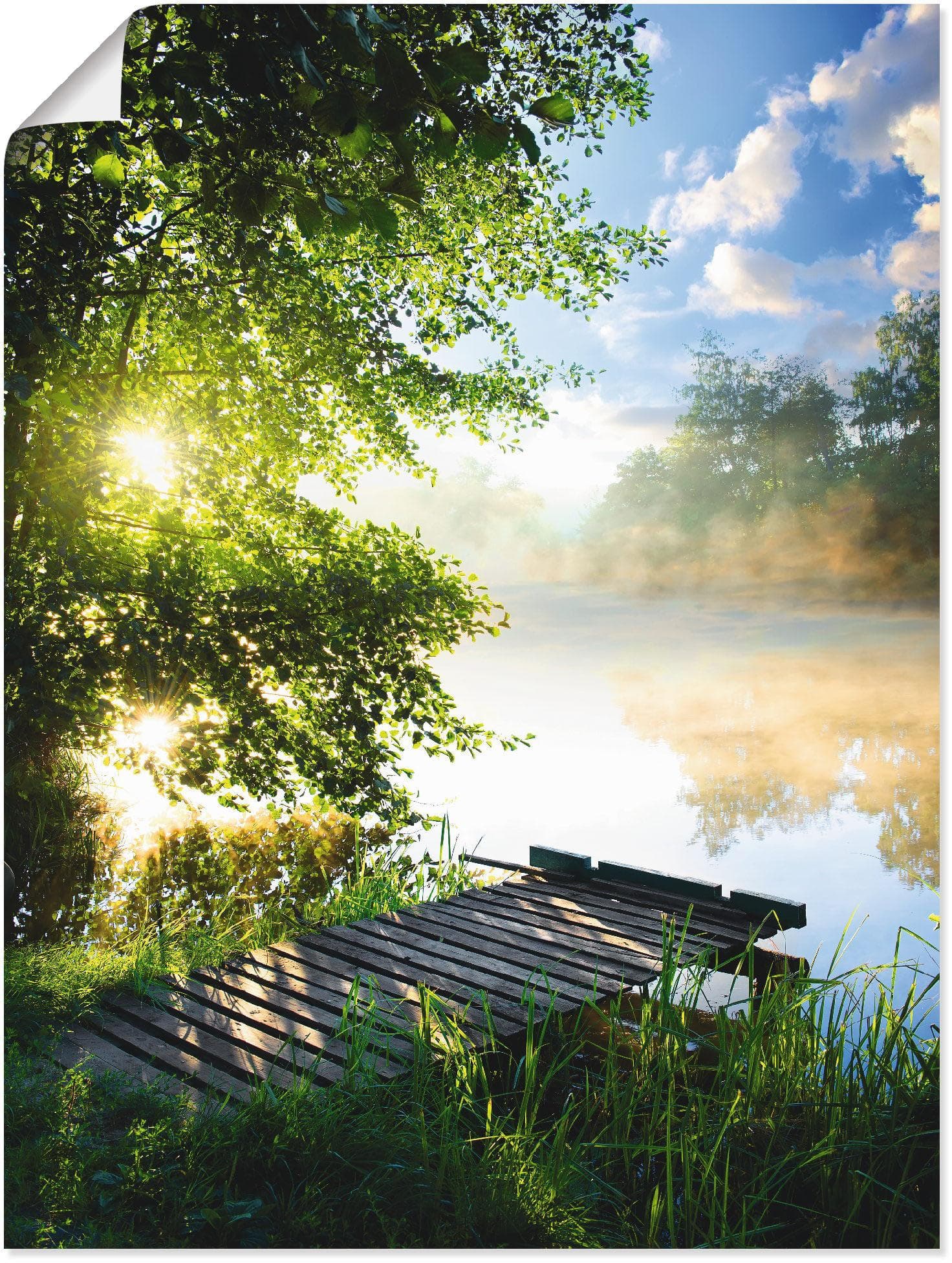 ARTLAND Wandbild Angelsteg am Morgen Grün