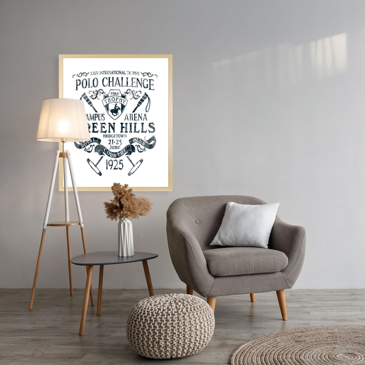 QUEENCE Bild mit Rahmen "Vintage Wappen Polo Challenge" Beige/Blau
