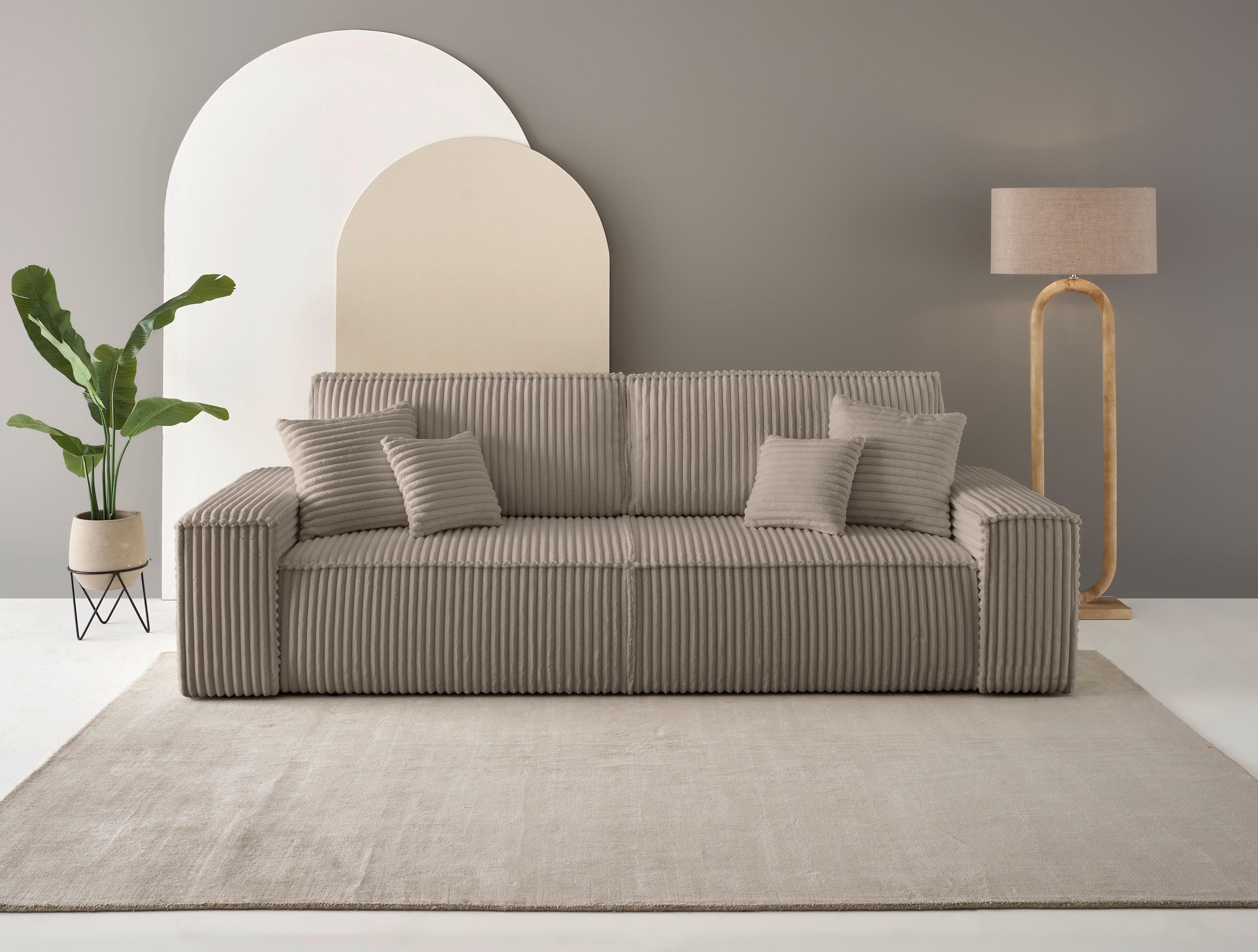 OTTO HOME FINNLEY Schlafsofa 3-Sitzer Taupe Cord mit Bettkasten