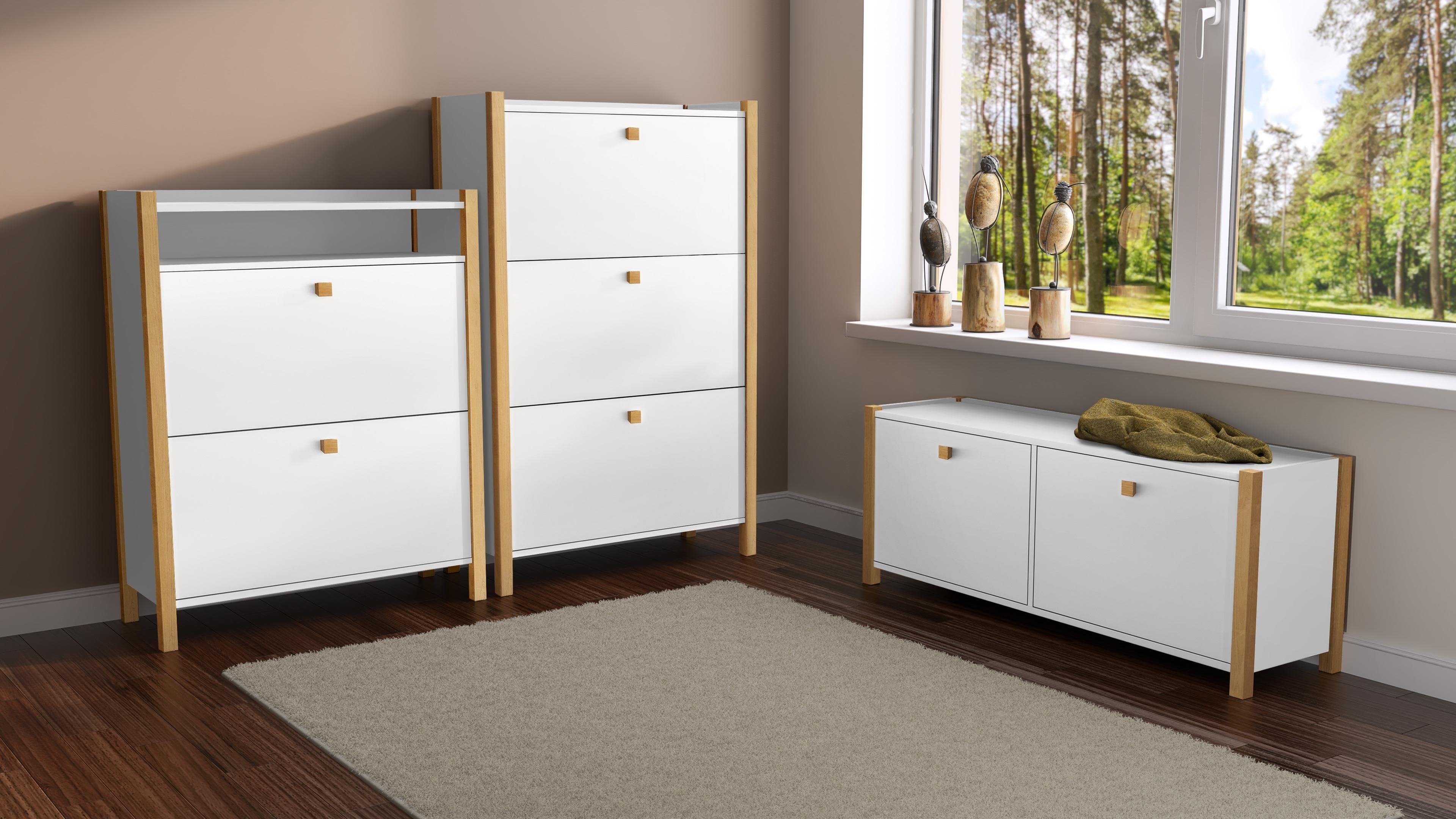 Schuhkipper ANDAS, braun (weiß, eiche), Sideboard, skandinavisches Design