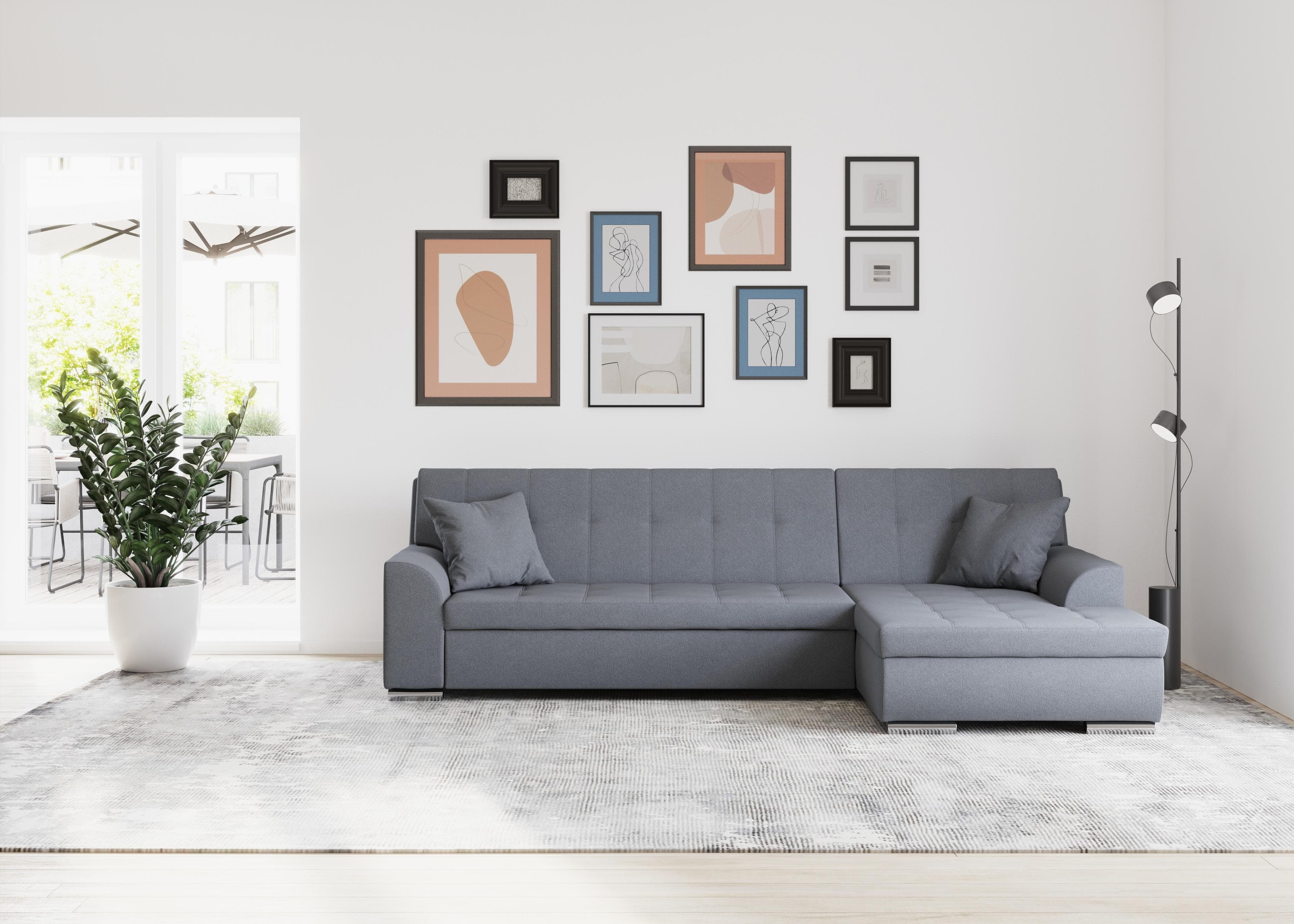 DOMO COLLECTION Ecksofa Treviso Grau L-Form mit Zierkissen
