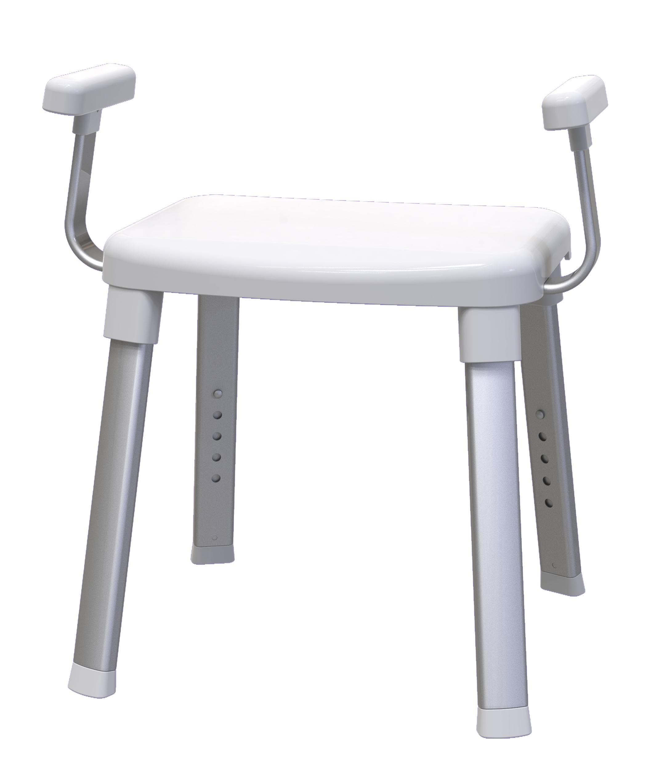 Ergonomischer und höhenverstellbarer Duschhocker aus Kunststoff und Metall