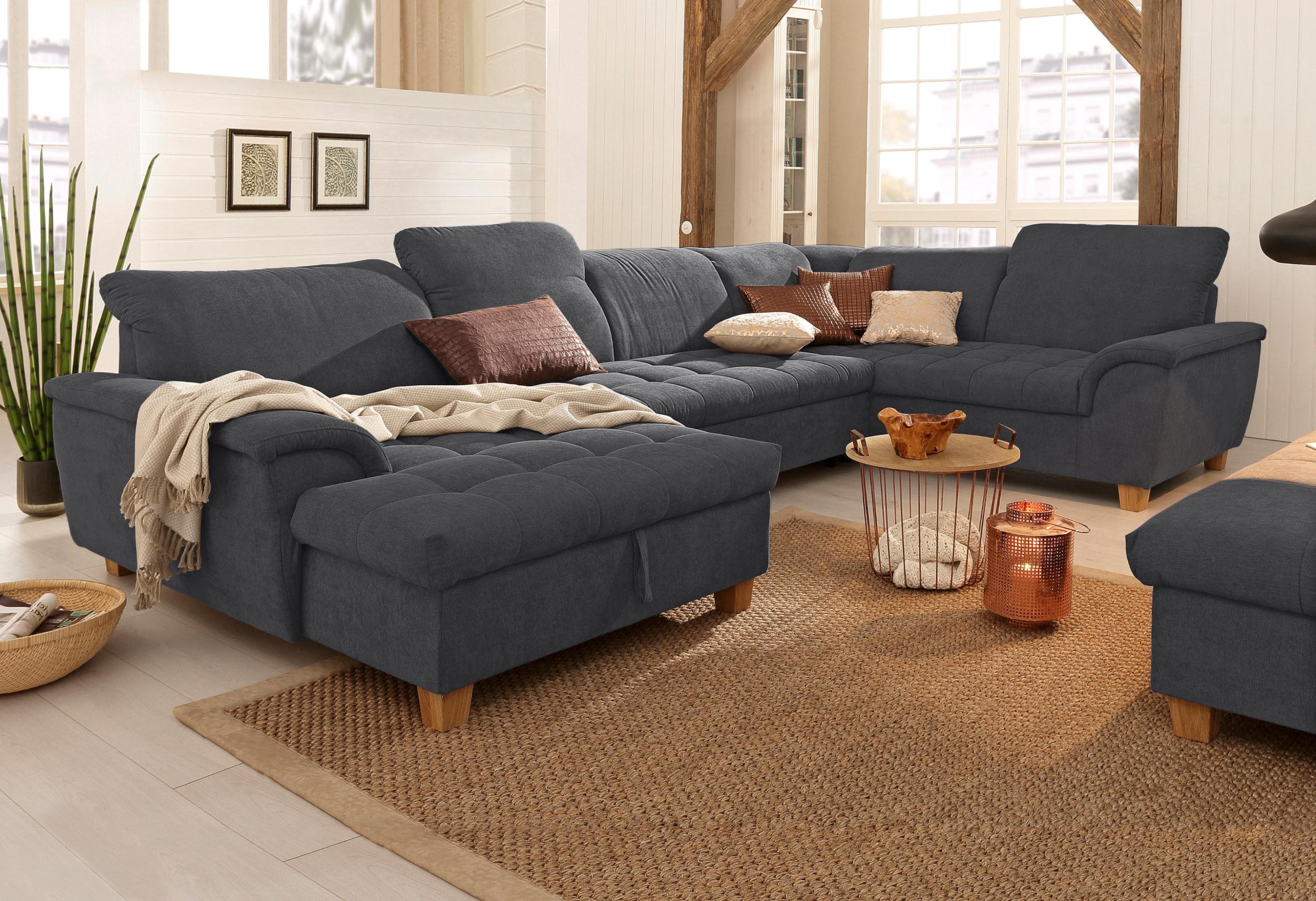 Home Affaire Wohnlandschaft Lyla U-Form Anthrazit mit Bettfunktion