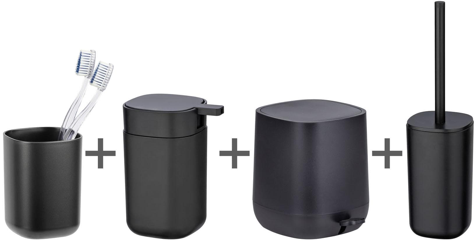 Badaccessoire-Set WENKO "Davos" Schwarz Matt Kunststoff