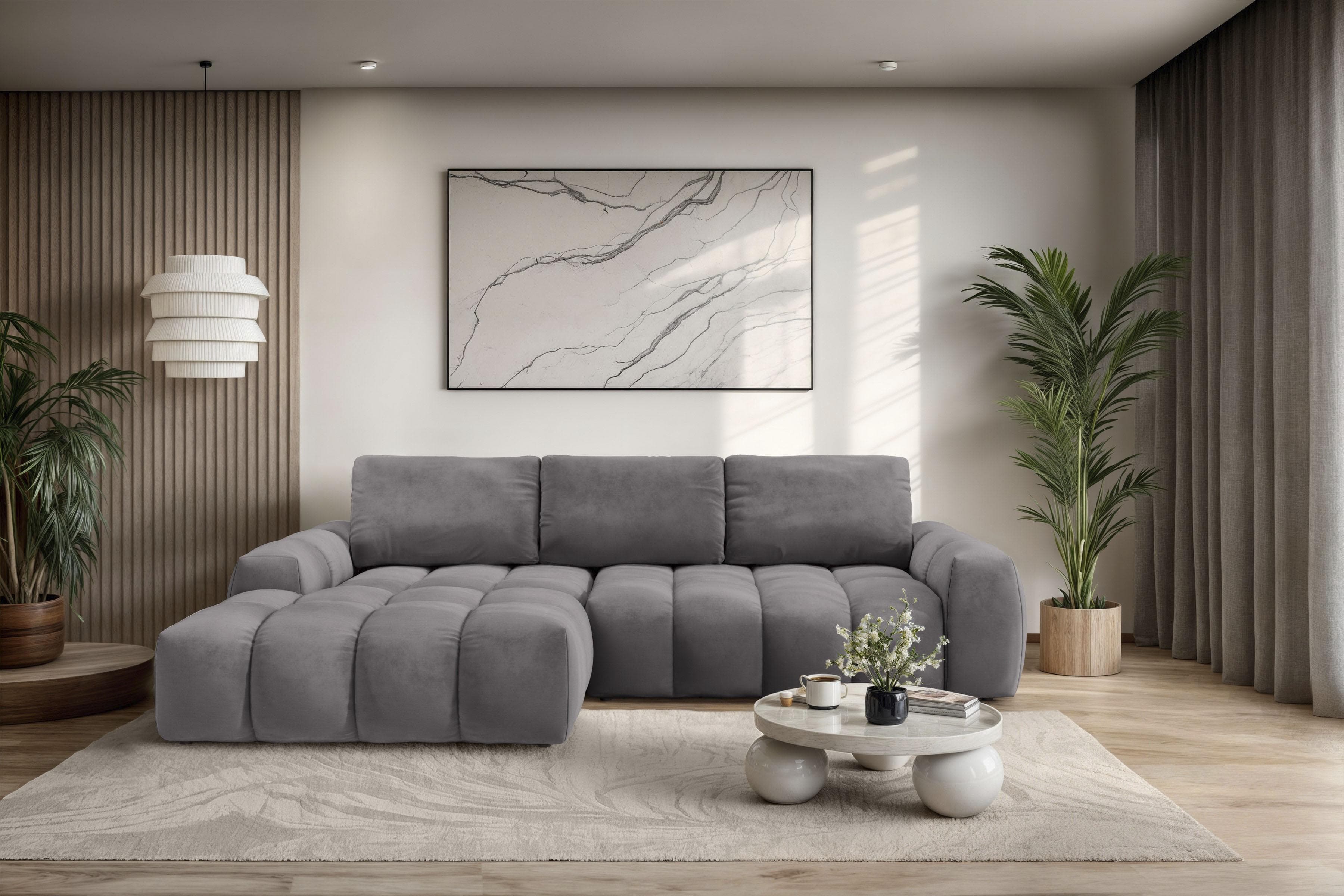 OTTO HOME Ecksofa AZITA L-Form Grau Samtoptik mit Bettkasten