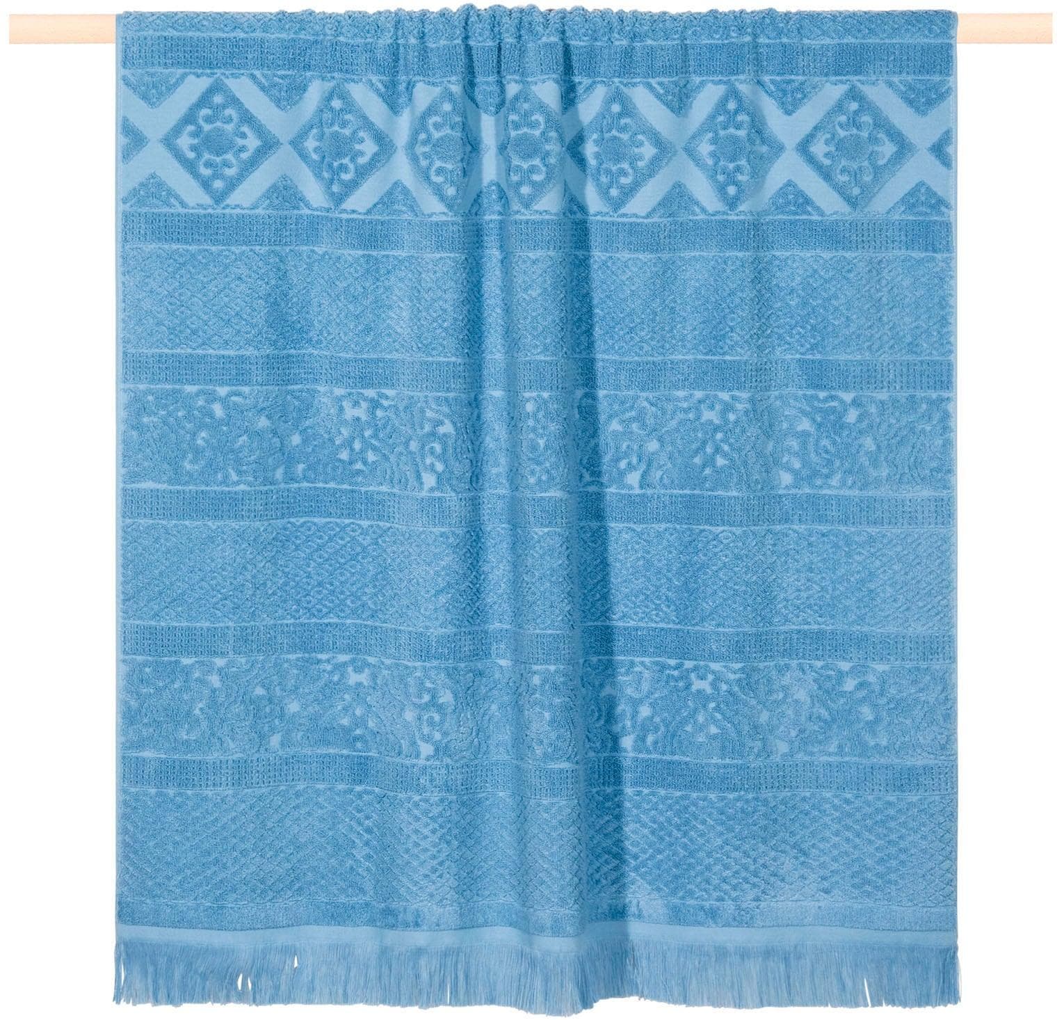 PAD Harlem Strandtuch Blau Frottee mit Fransen