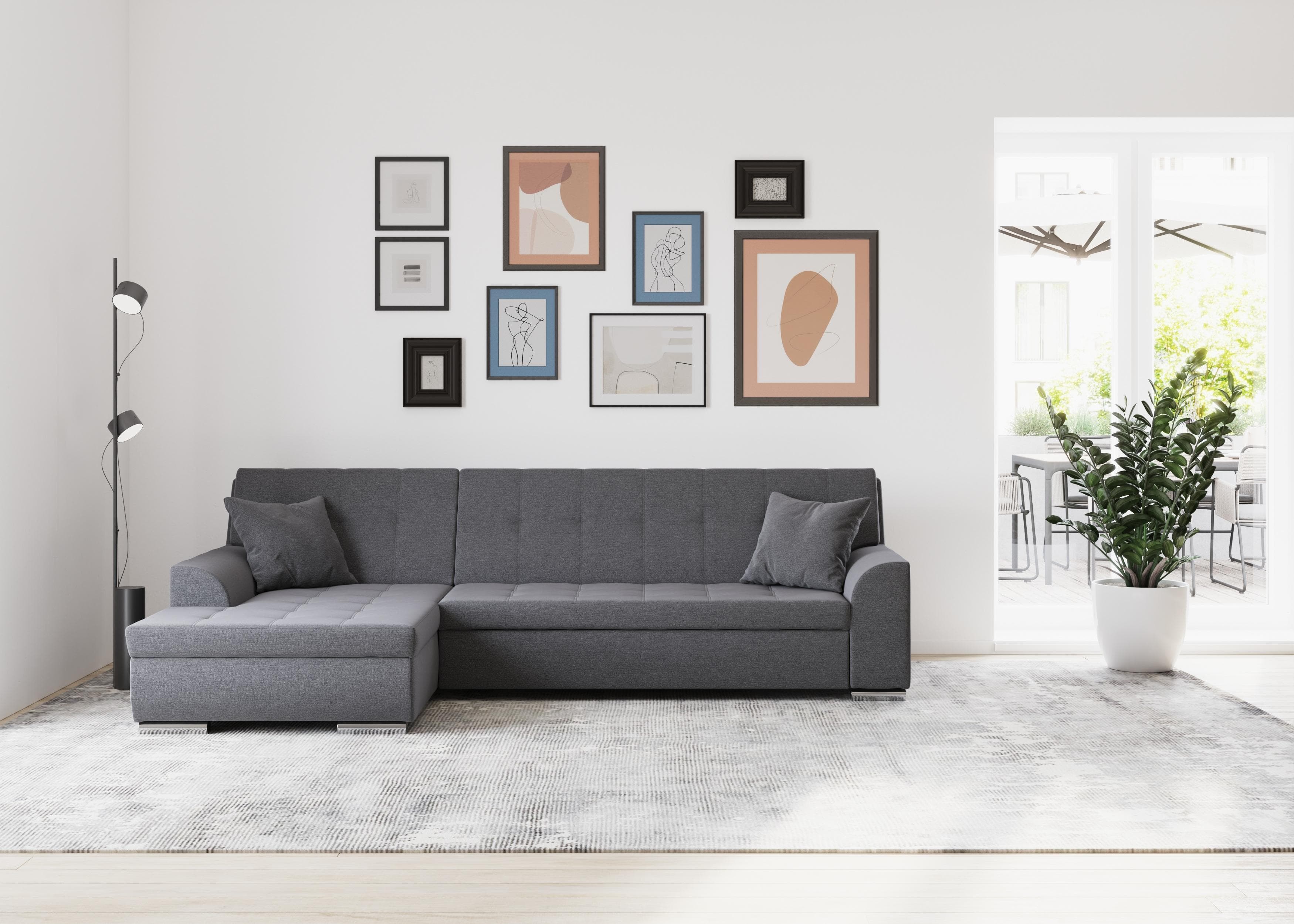 DOMO COLLECTION Ecksofa Treviso Grau L-Form mit Recamiere