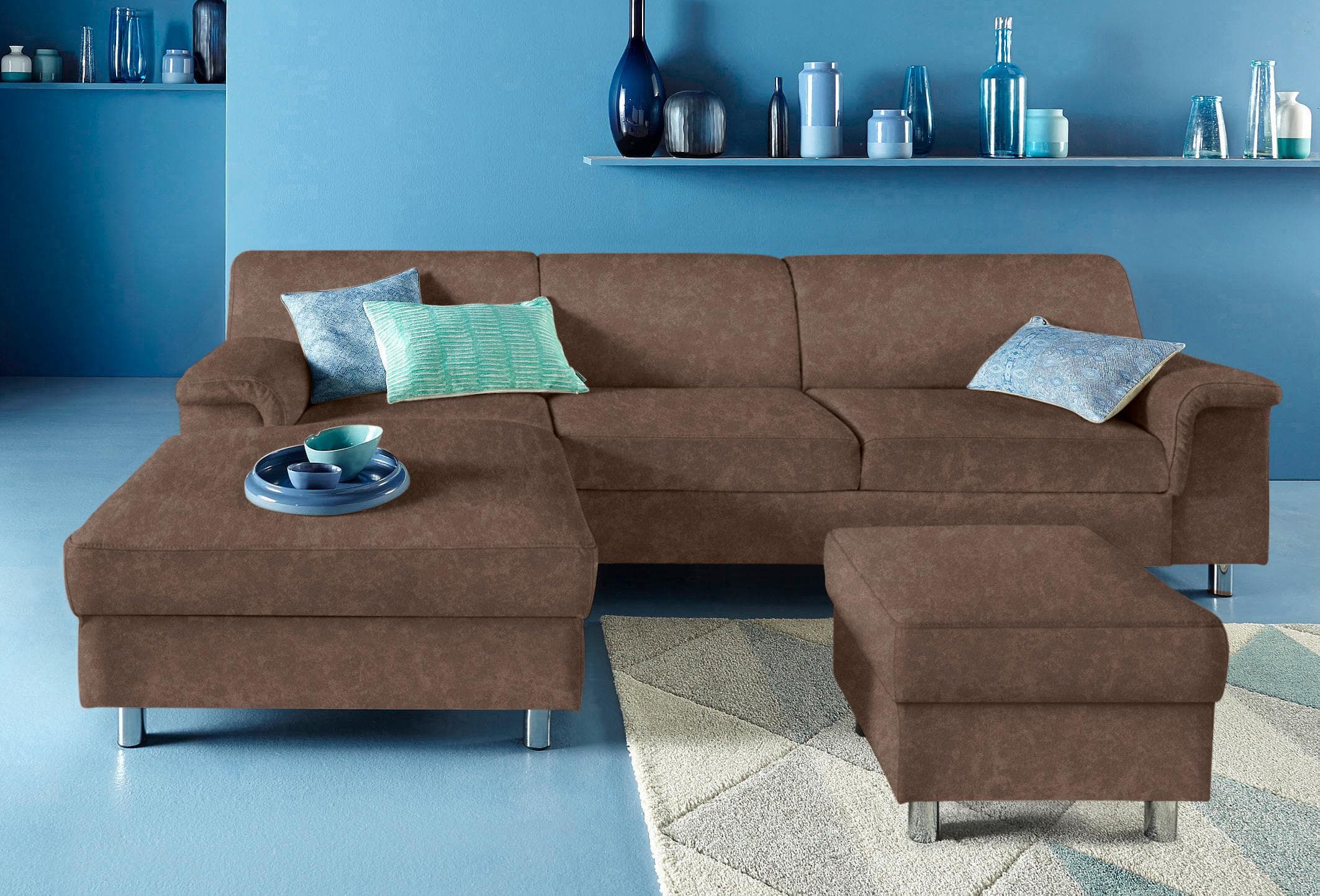 DOMO COLLECTION Ecksofa Jamie Braun mit Bettfunktion und Recamiere